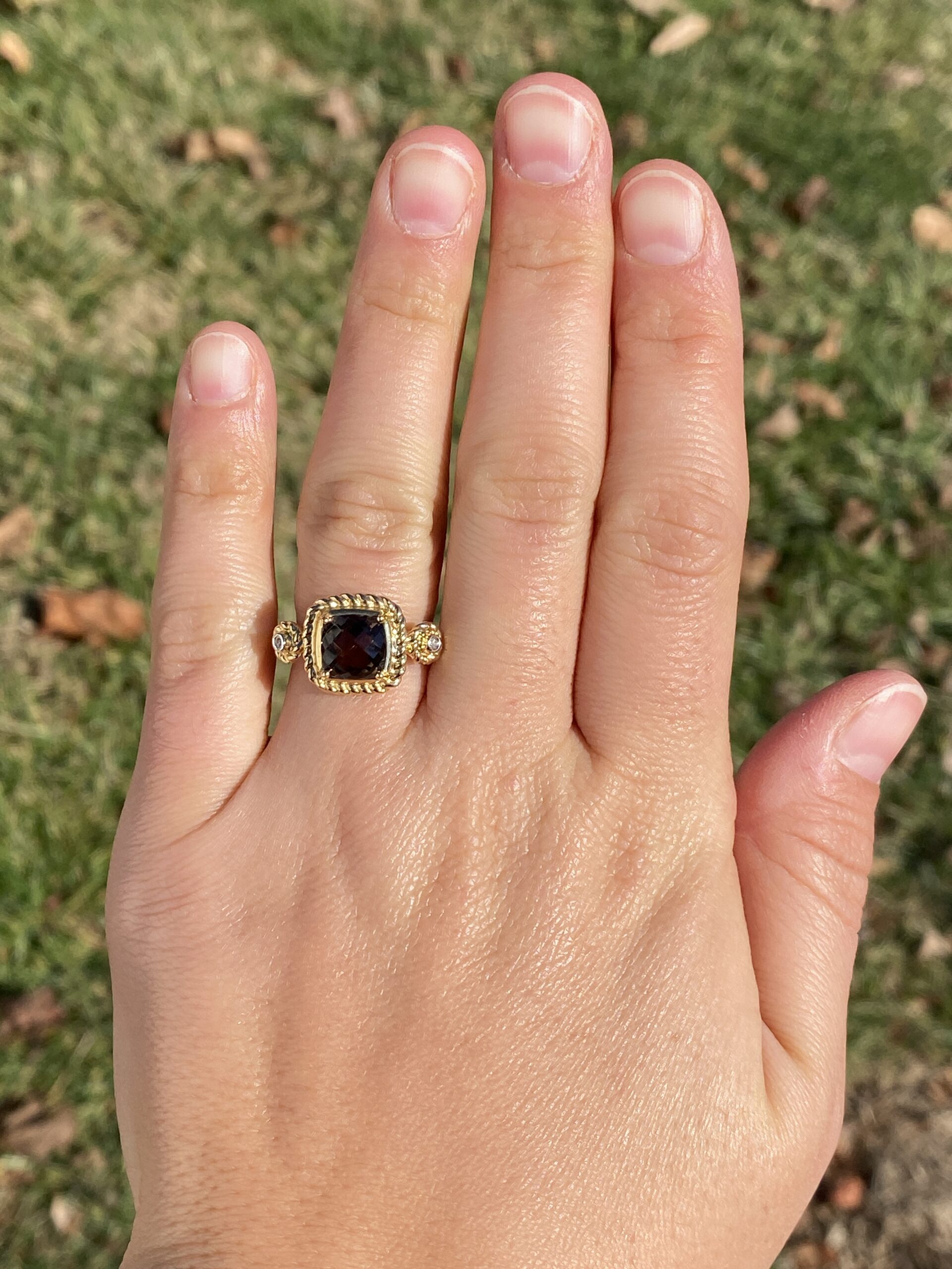 The 156th Avenue: Sophia Signed Cushion Checkerboard Cut Smokey Quartz and Natural Diamond Ring - Image 8