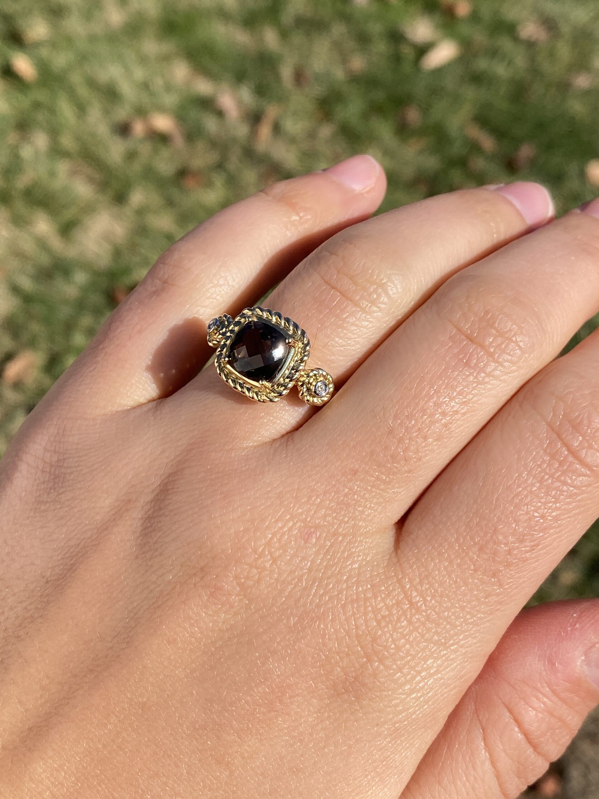 The 156th Avenue: Sophia Signed Cushion Checkerboard Cut Smokey Quartz and Natural Diamond Ring - Image 9