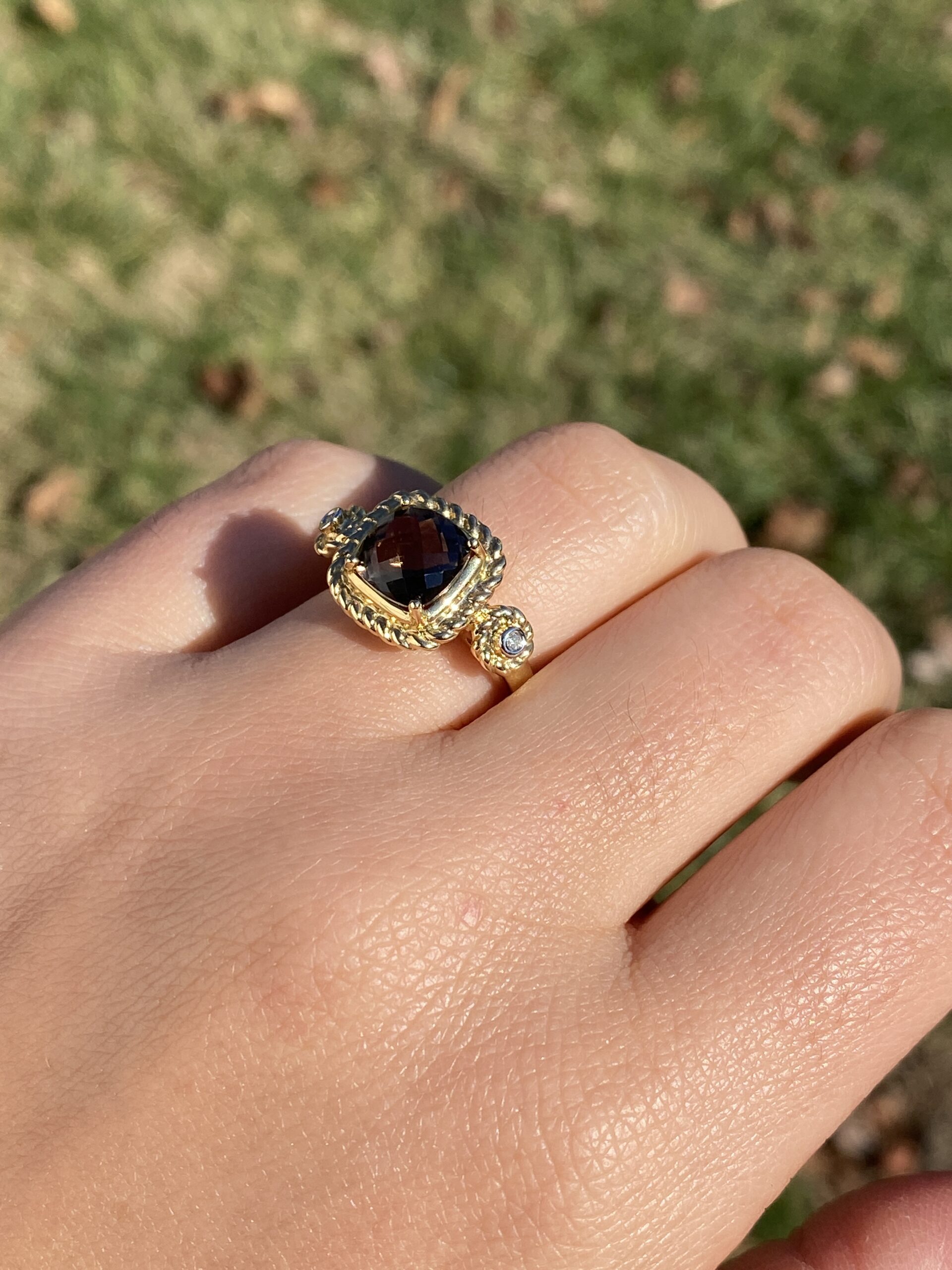 The 156th Avenue: Sophia Signed Cushion Checkerboard Cut Smokey Quartz and Natural Diamond Ring - Image 10