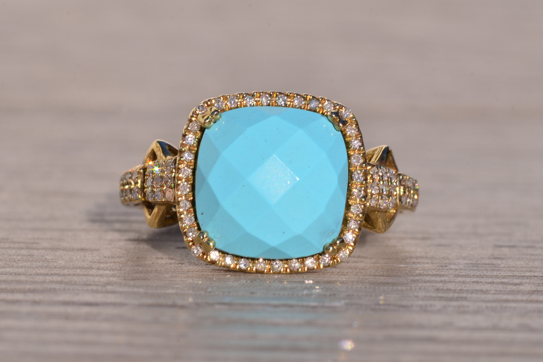 The 157th Avenue: Lab Created Robins Egg Blue Turquoise with Natural Diamonds in Yellow Gold - Image 2