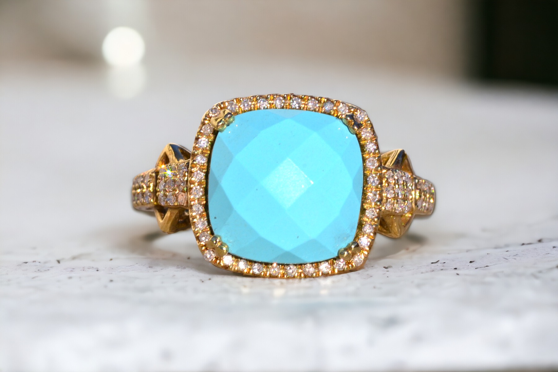 The 157th Avenue: Lab Created Robins Egg Blue Turquoise with Natural Diamonds in Yellow Gold - Image 11