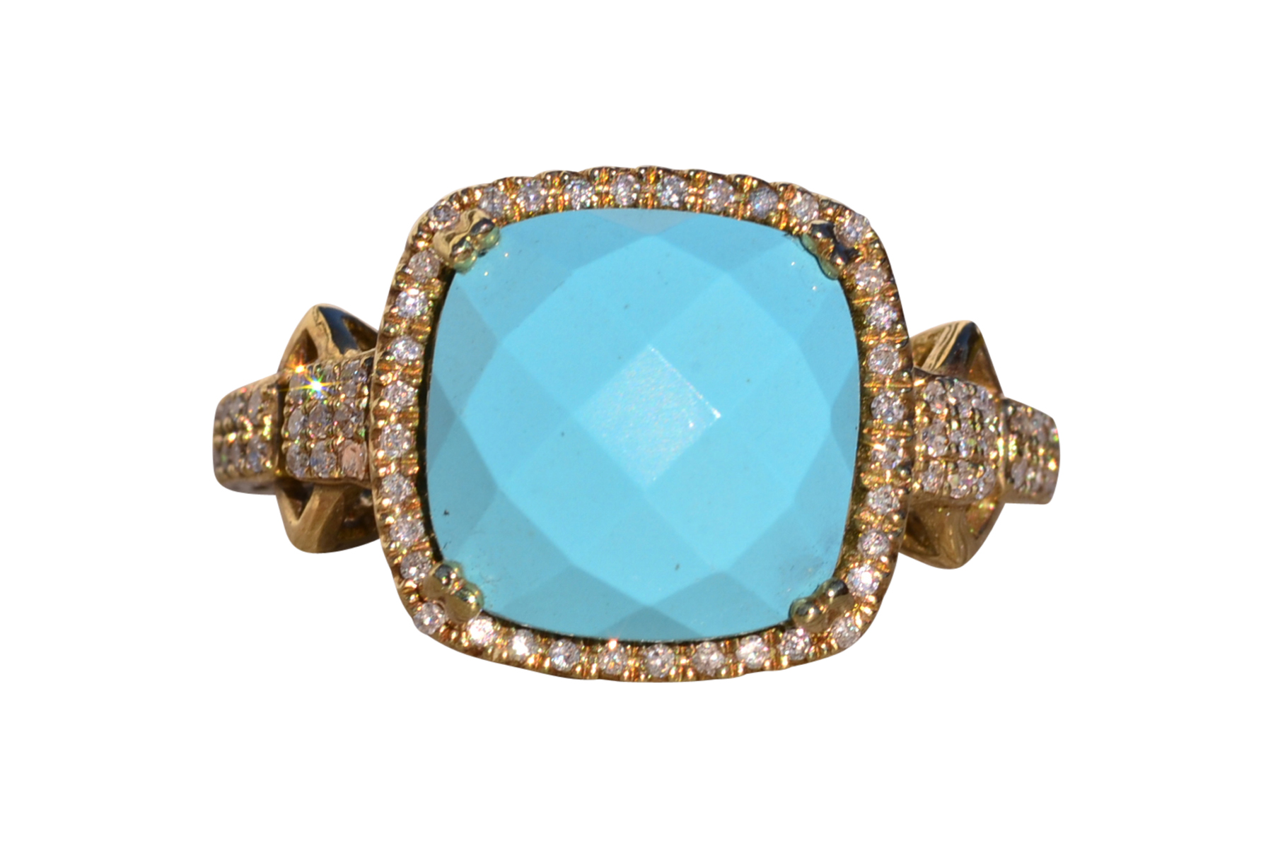 The 157th Avenue: Lab Created Robins Egg Blue Turquoise with Natural Diamonds in Yellow Gold