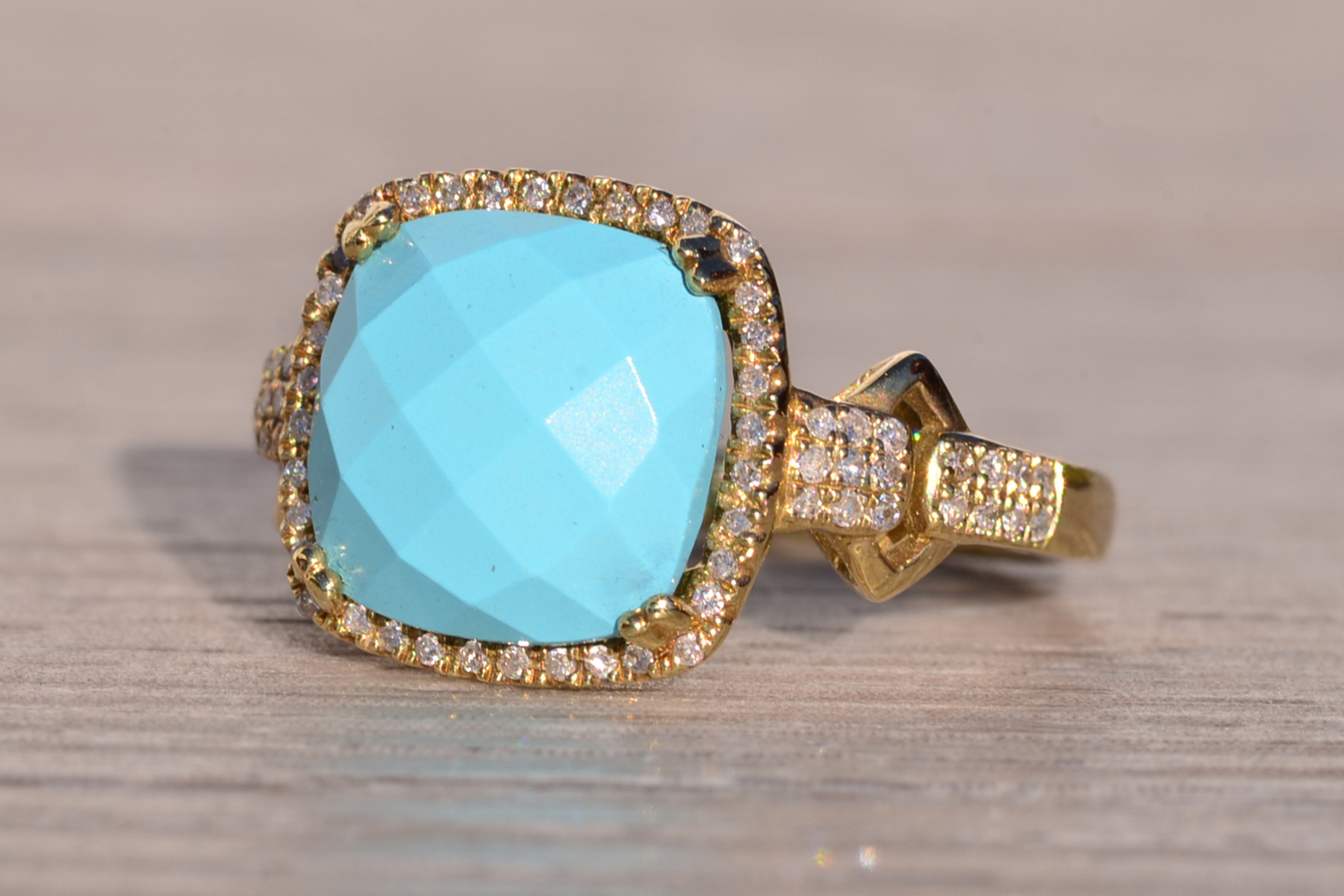 The 157th Avenue: Lab Created Robins Egg Blue Turquoise with Natural Diamonds in Yellow Gold - Image 3