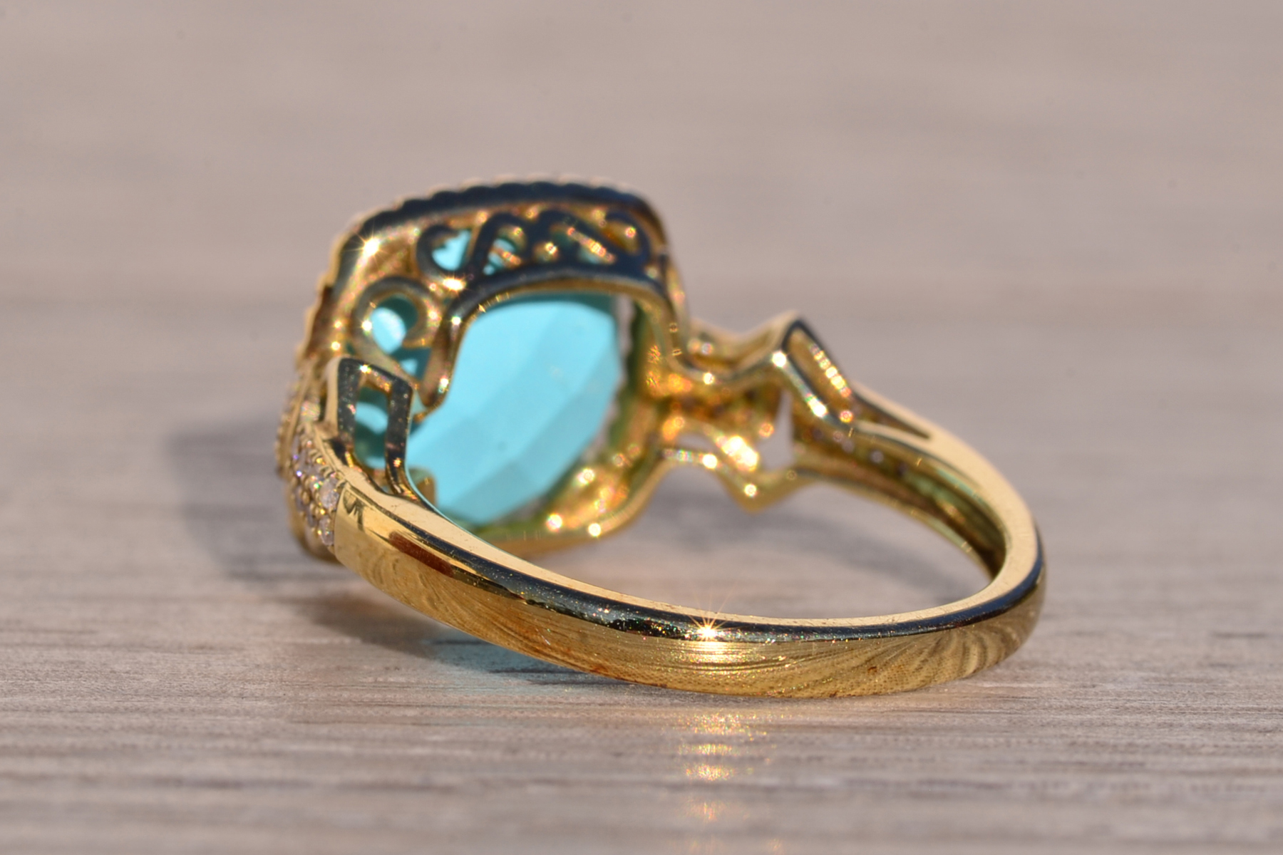 The 157th Avenue: Lab Created Robins Egg Blue Turquoise with Natural Diamonds in Yellow Gold - Image 4