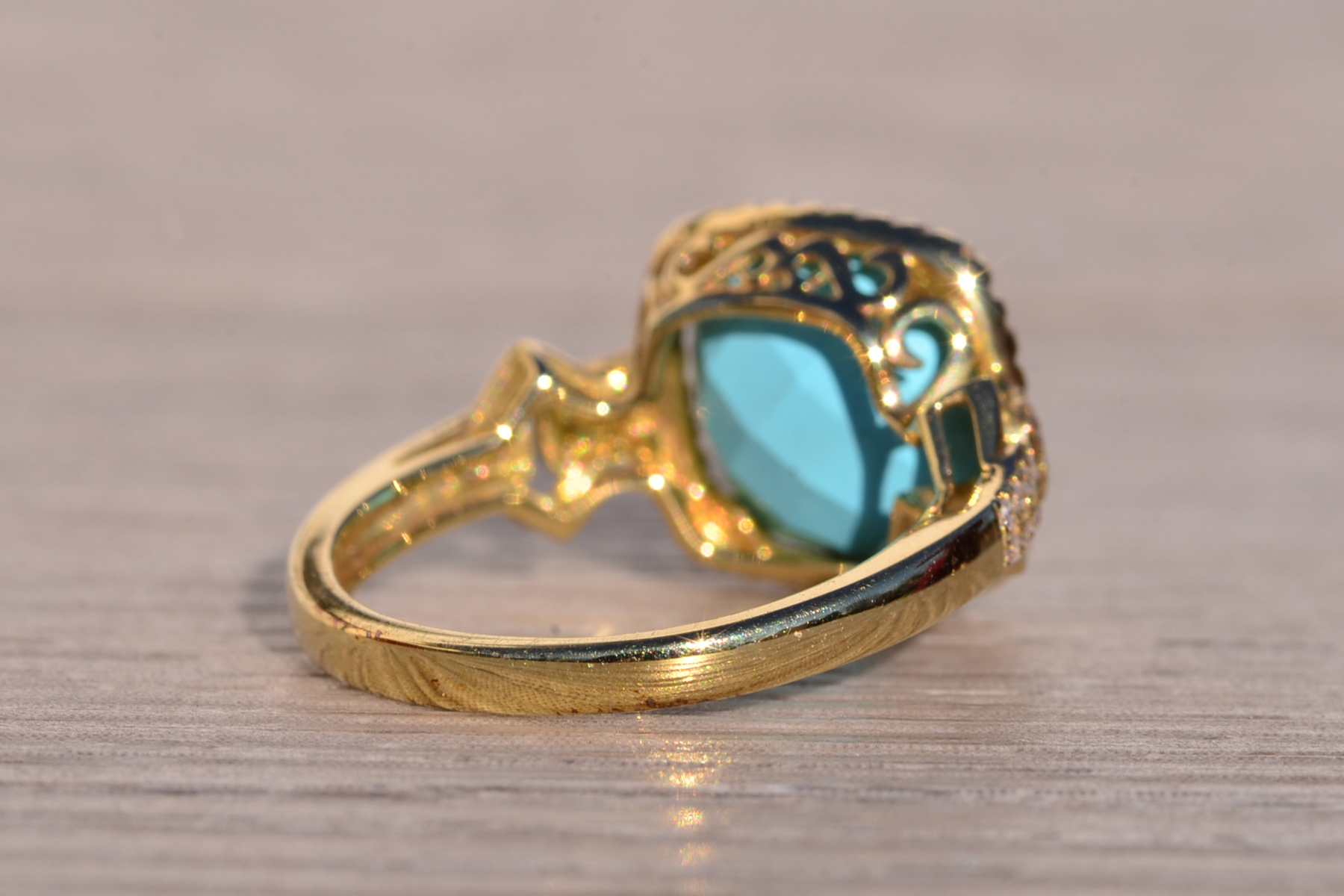 The 157th Avenue: Lab Created Robins Egg Blue Turquoise with Natural Diamonds in Yellow Gold - Image 5