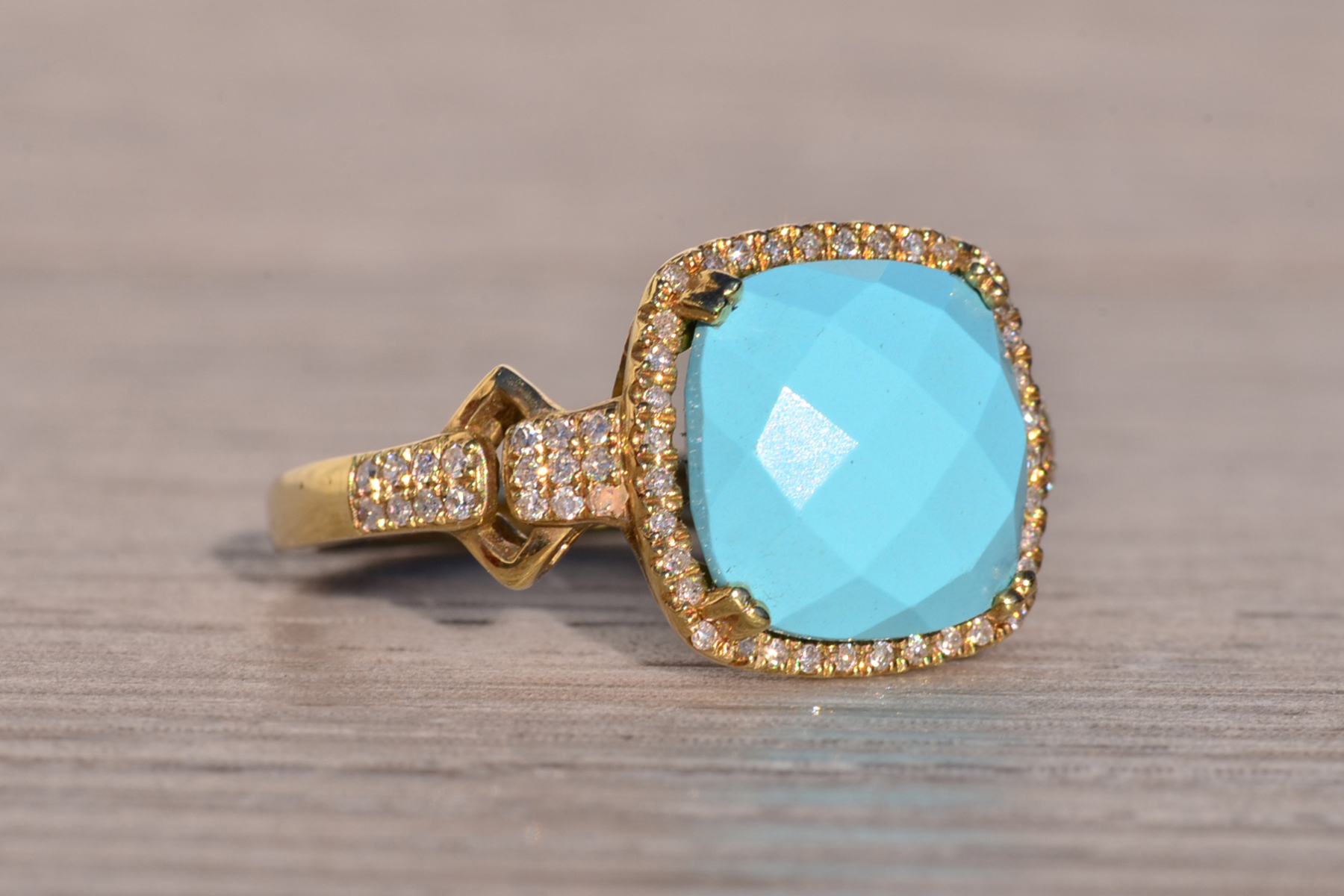 The 157th Avenue: Lab Created Robins Egg Blue Turquoise with Natural Diamonds in Yellow Gold - Image 6