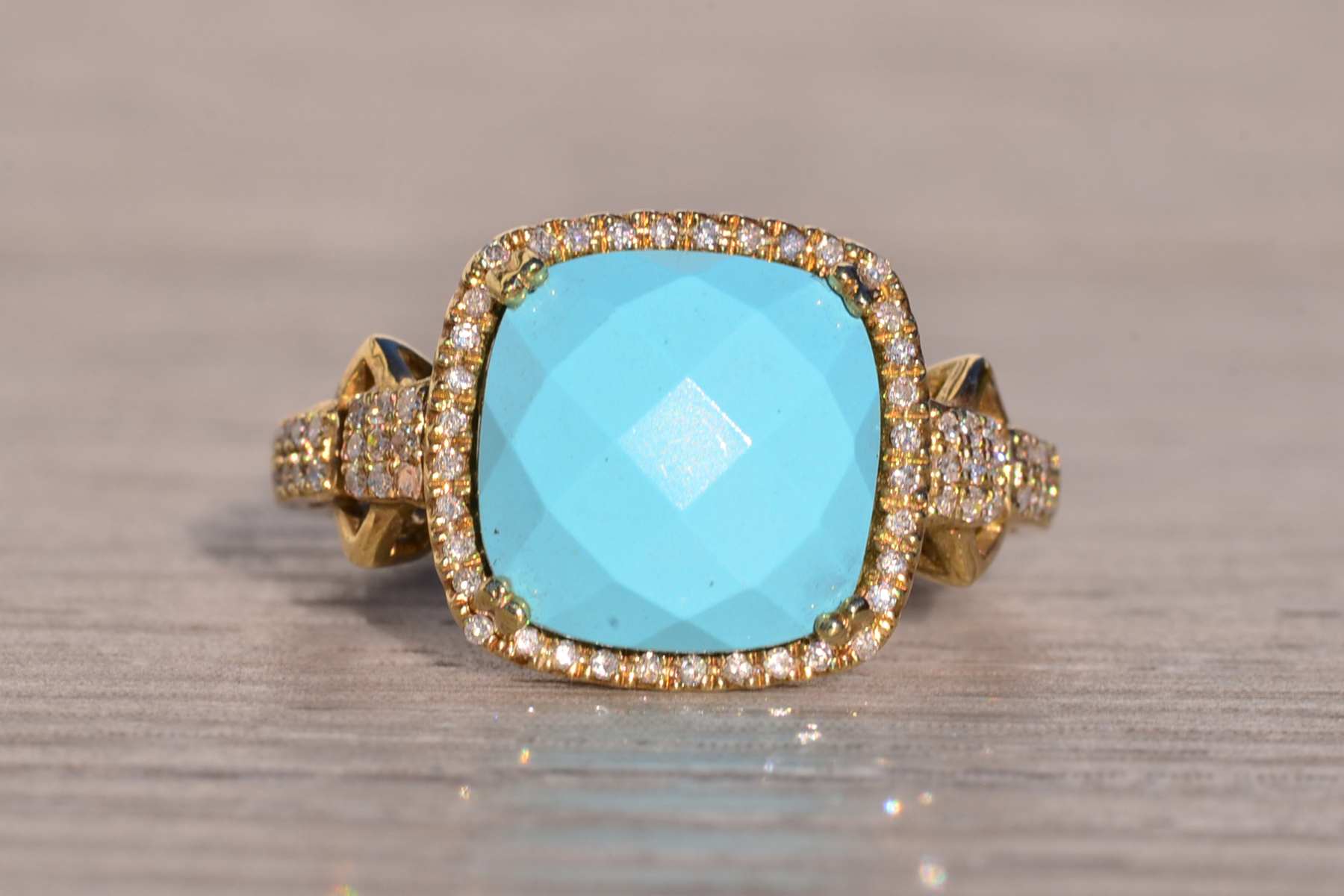 The 157th Avenue: Lab Created Robins Egg Blue Turquoise with Natural Diamonds in Yellow Gold - Image 7