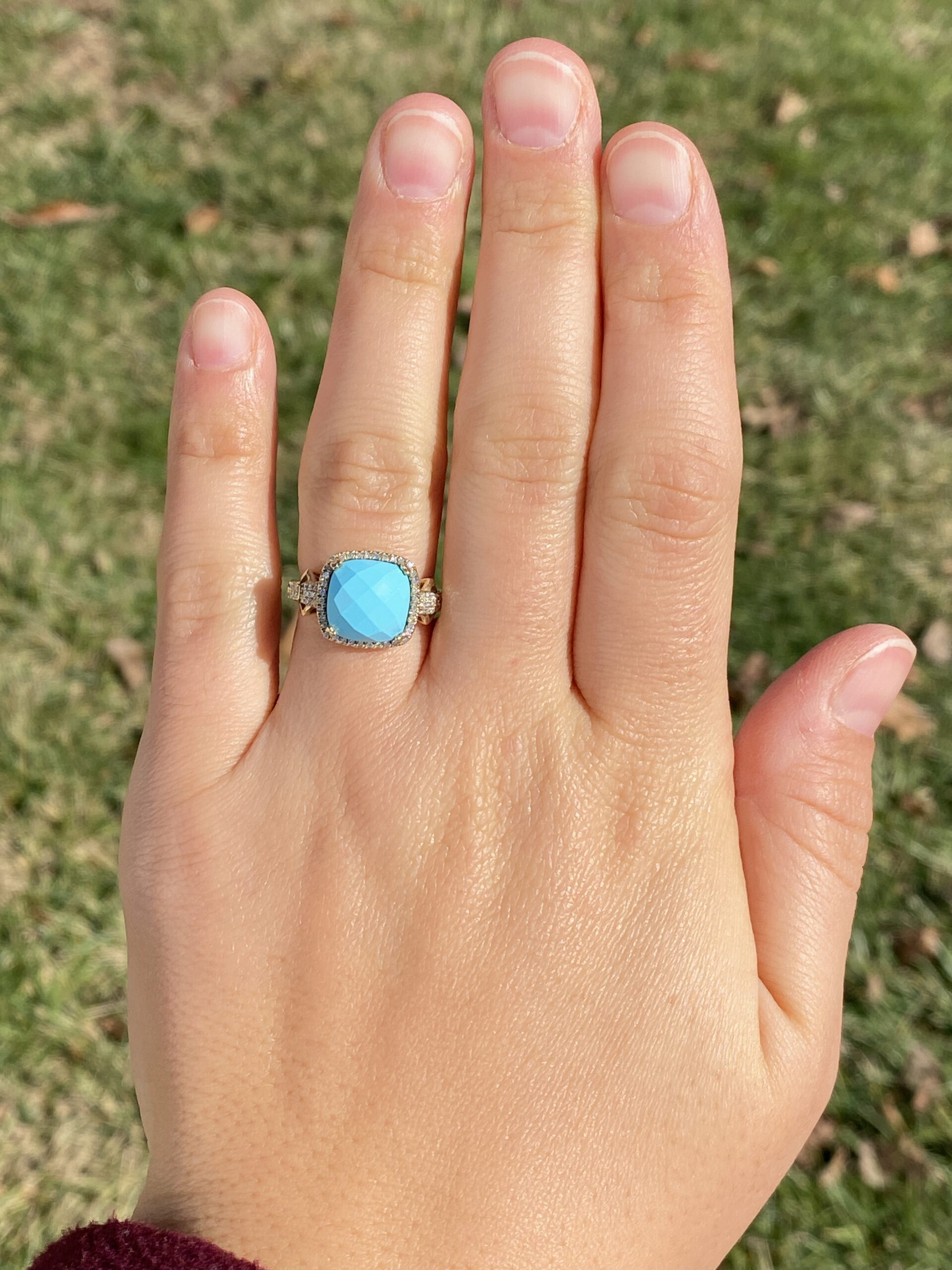 The 157th Avenue: Lab Created Robins Egg Blue Turquoise with Natural Diamonds in Yellow Gold - Image 8