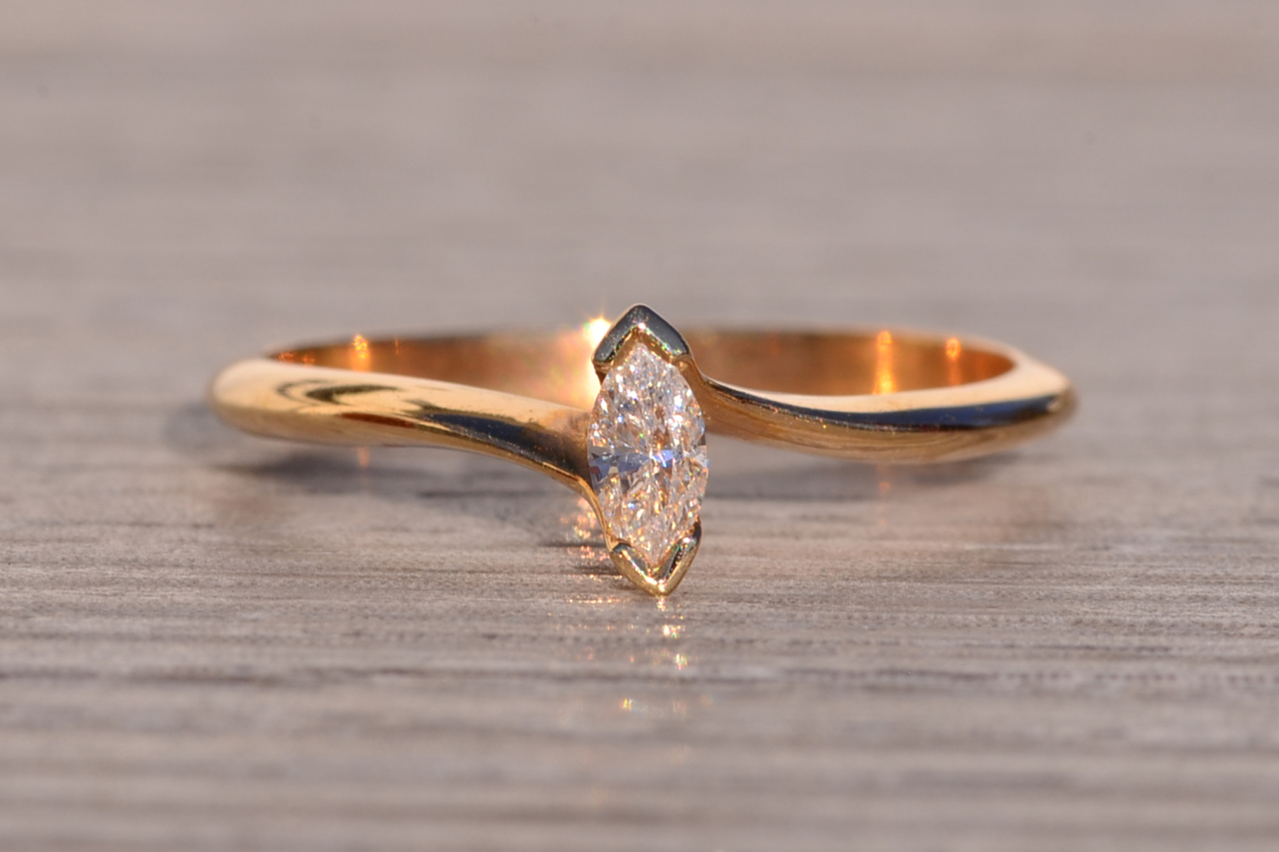 SOLD - The 158th Avenue: Marquise Brilliant Cut Natural Diamond Solitaire Ring in Yellow Gold - Image 2