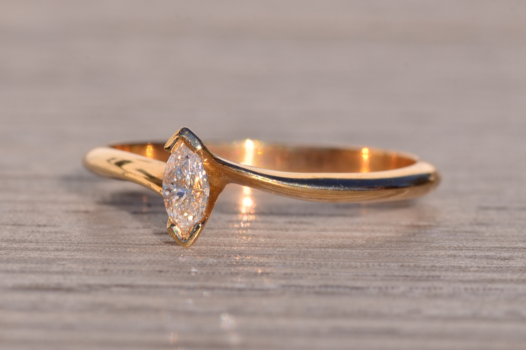 SOLD - The 158th Avenue: Marquise Brilliant Cut Natural Diamond Solitaire Ring in Yellow Gold - Image 3