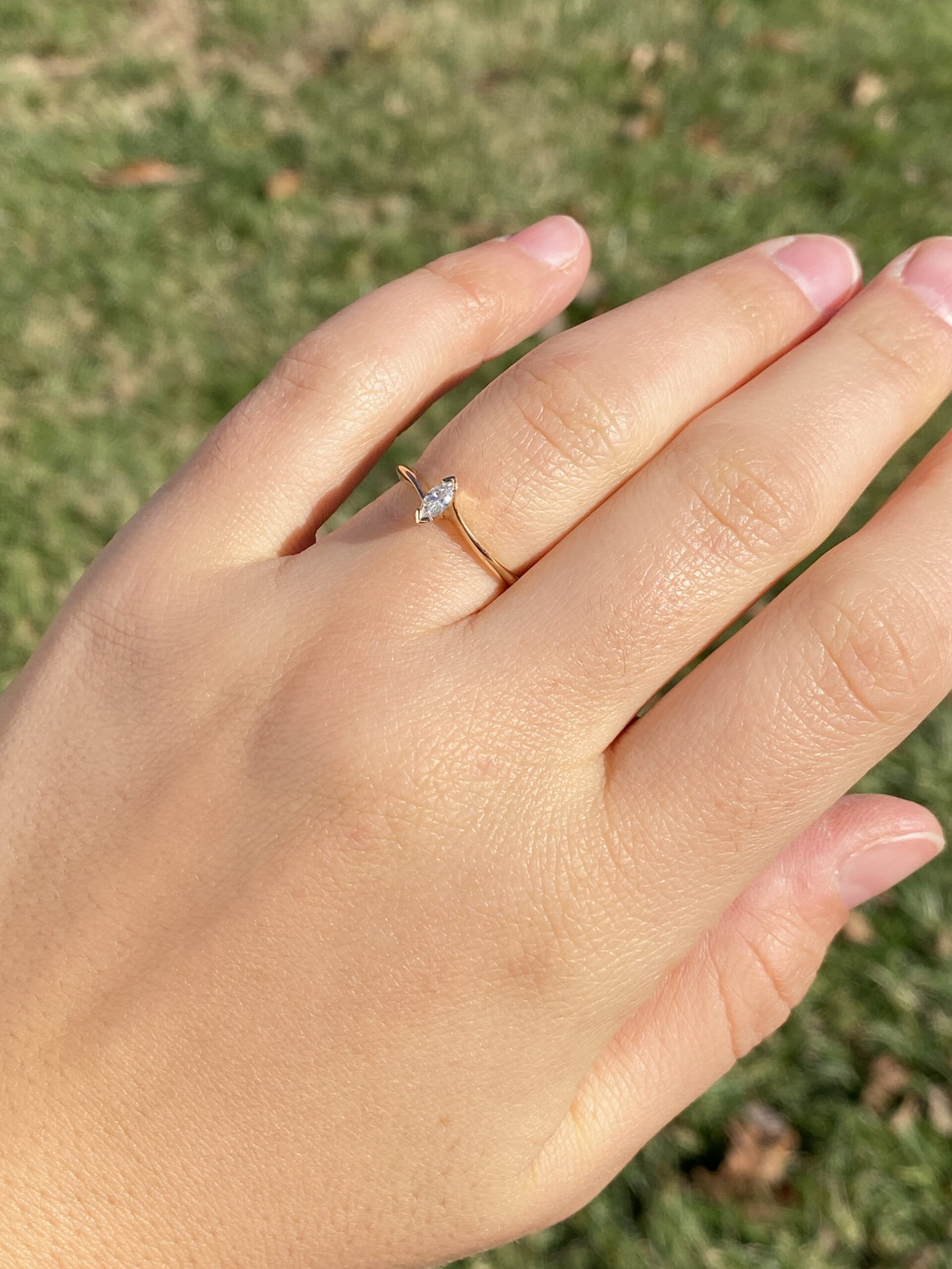 SOLD - The 158th Avenue: Marquise Brilliant Cut Natural Diamond Solitaire Ring in Yellow Gold - Image 9