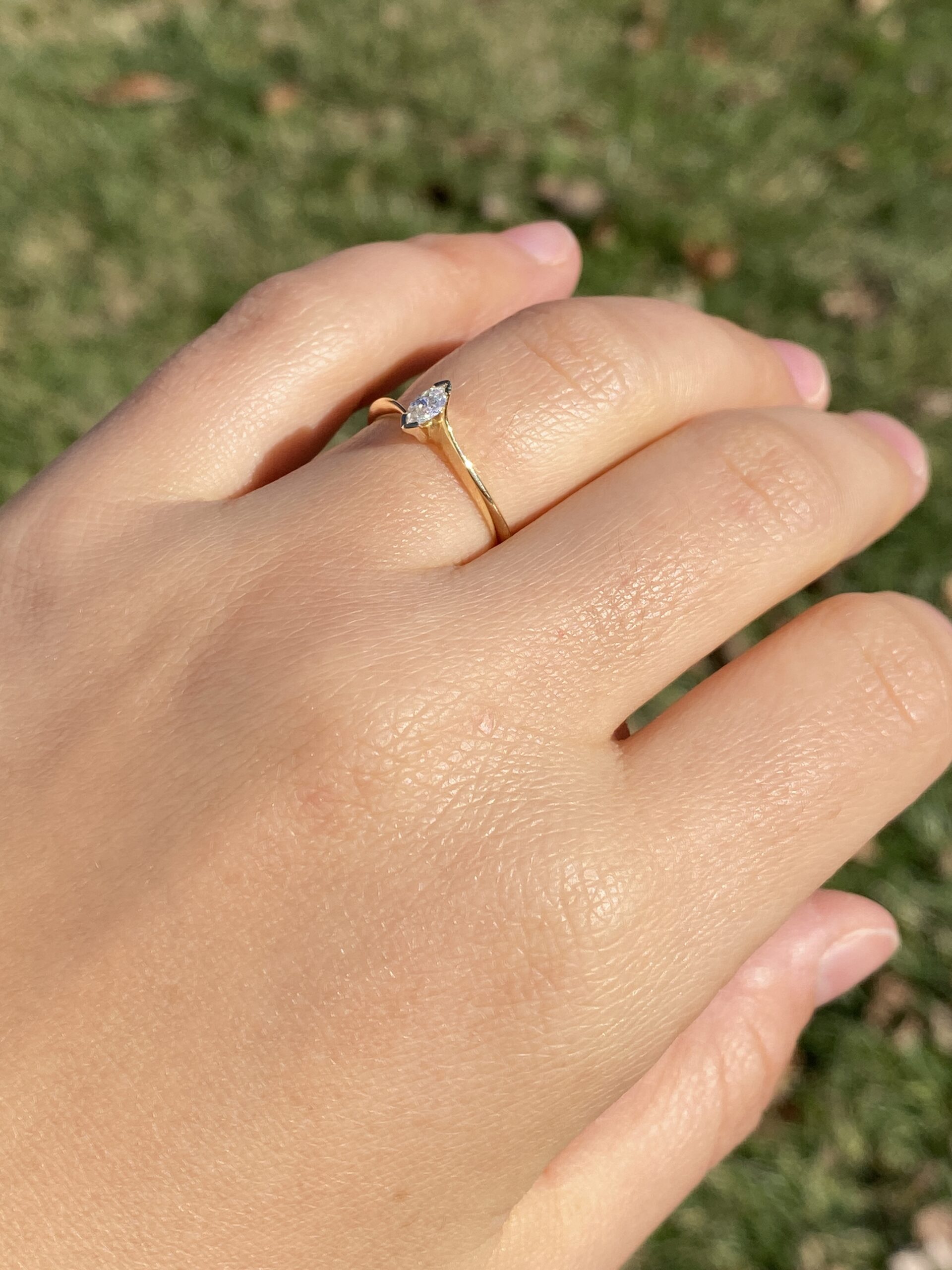 SOLD - The 158th Avenue: Marquise Brilliant Cut Natural Diamond Solitaire Ring in Yellow Gold - Image 10