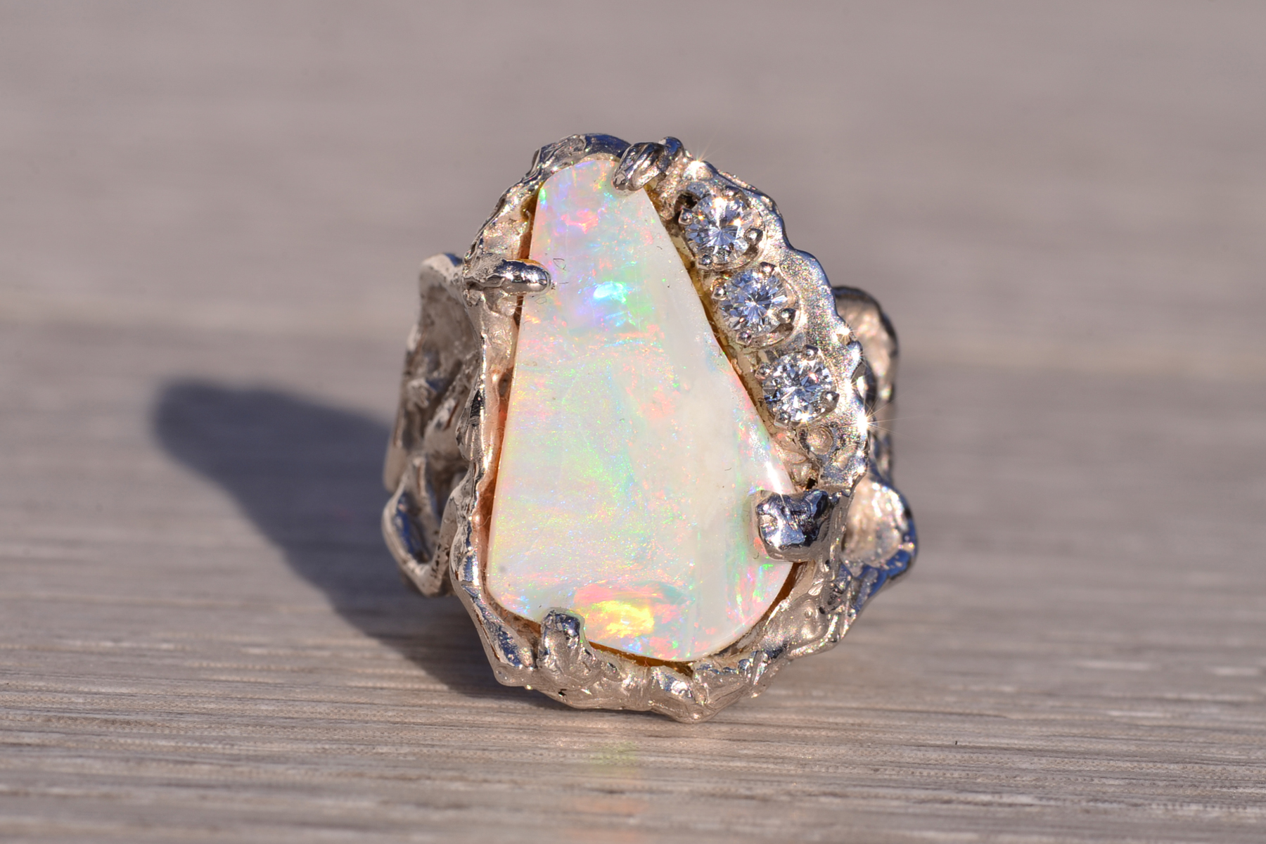 The 160th Avenue: Natural Australian Opal in Free Formed White Gold With Natural Diamonds - Image 2