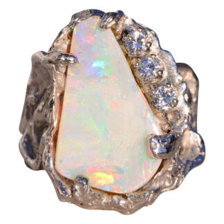 The 160th Avenue: Natural Australian Opal in Free Formed White Gold With Natural Diamonds