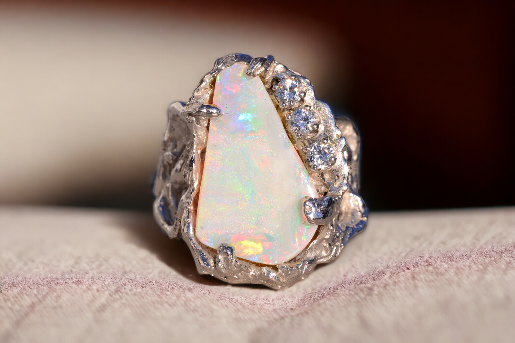 The 160th Avenue: Natural Australian Opal in Free Formed White Gold With Natural Diamonds - Image 11