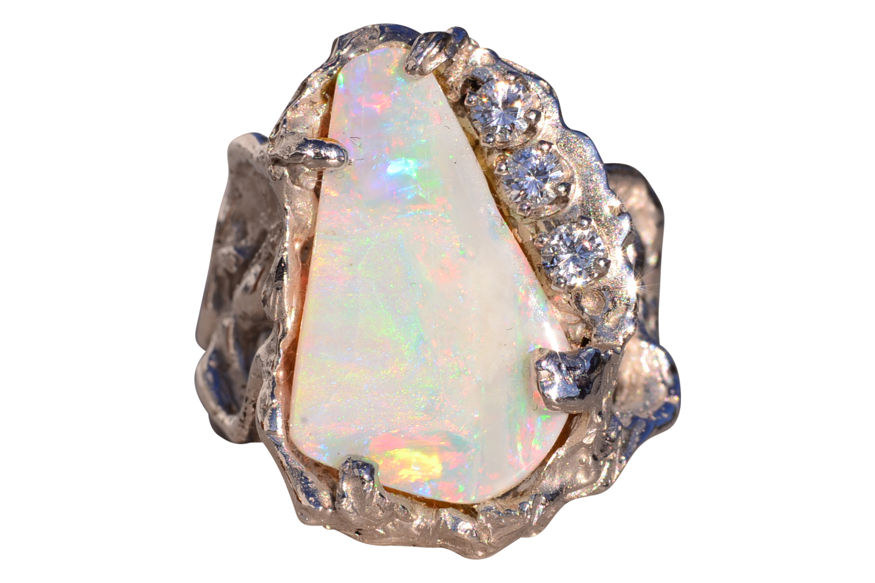 The 160th Avenue: Natural Australian Opal in Free Formed White Gold With Natural Diamonds