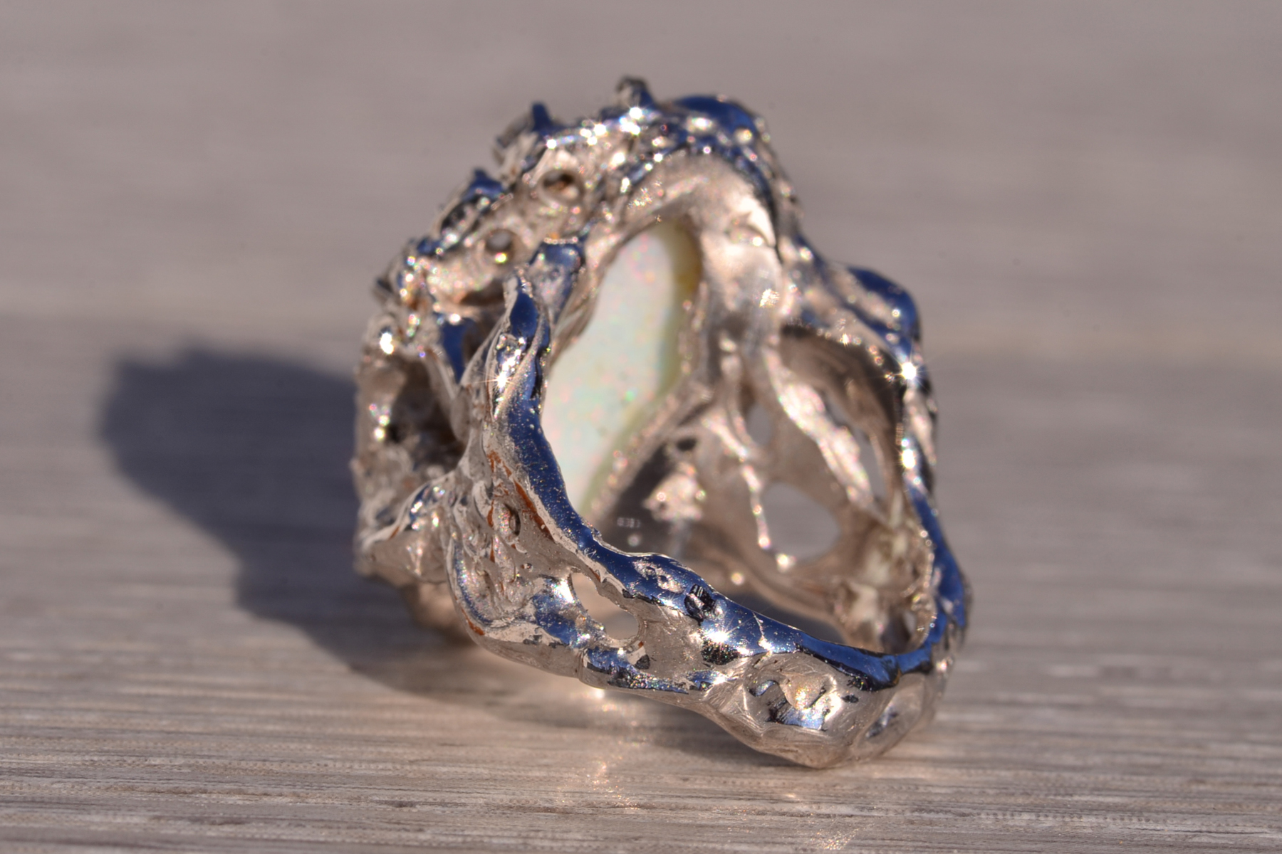 The 160th Avenue: Natural Australian Opal in Free Formed White Gold With Natural Diamonds - Image 4
