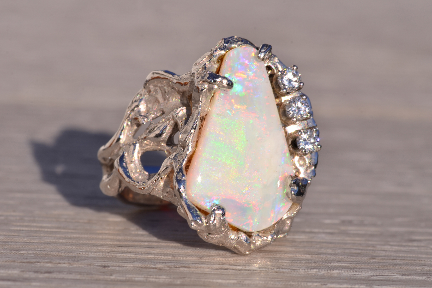 The 160th Avenue: Natural Australian Opal in Free Formed White Gold With Natural Diamonds - Image 6