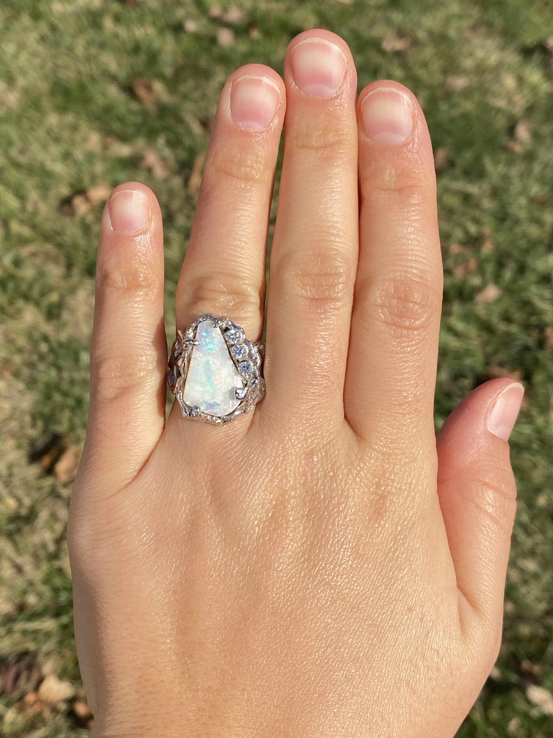 The 160th Avenue: Natural Australian Opal in Free Formed White Gold With Natural Diamonds - Image 8