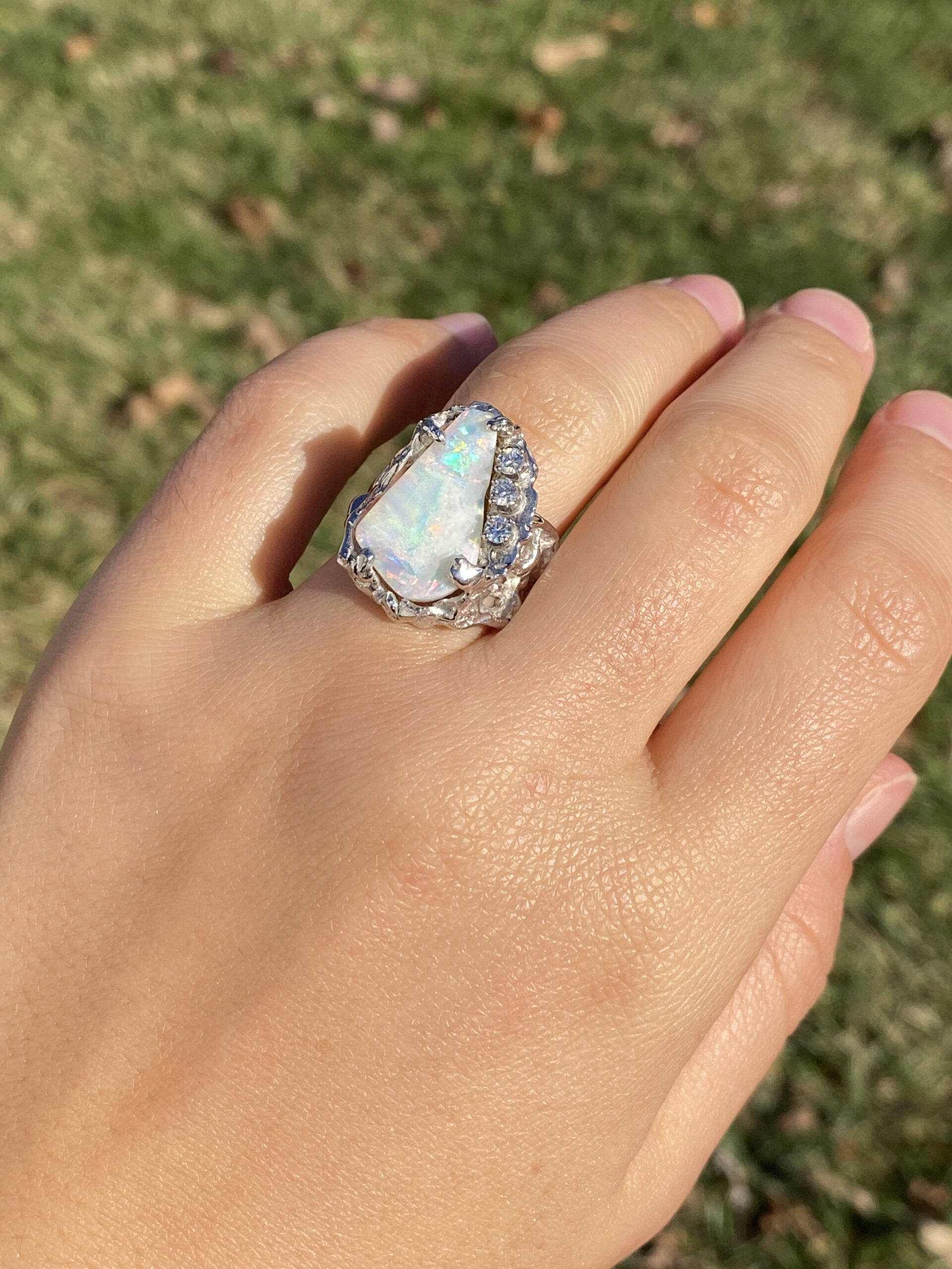 The 160th Avenue: Natural Australian Opal in Free Formed White Gold With Natural Diamonds - Image 9