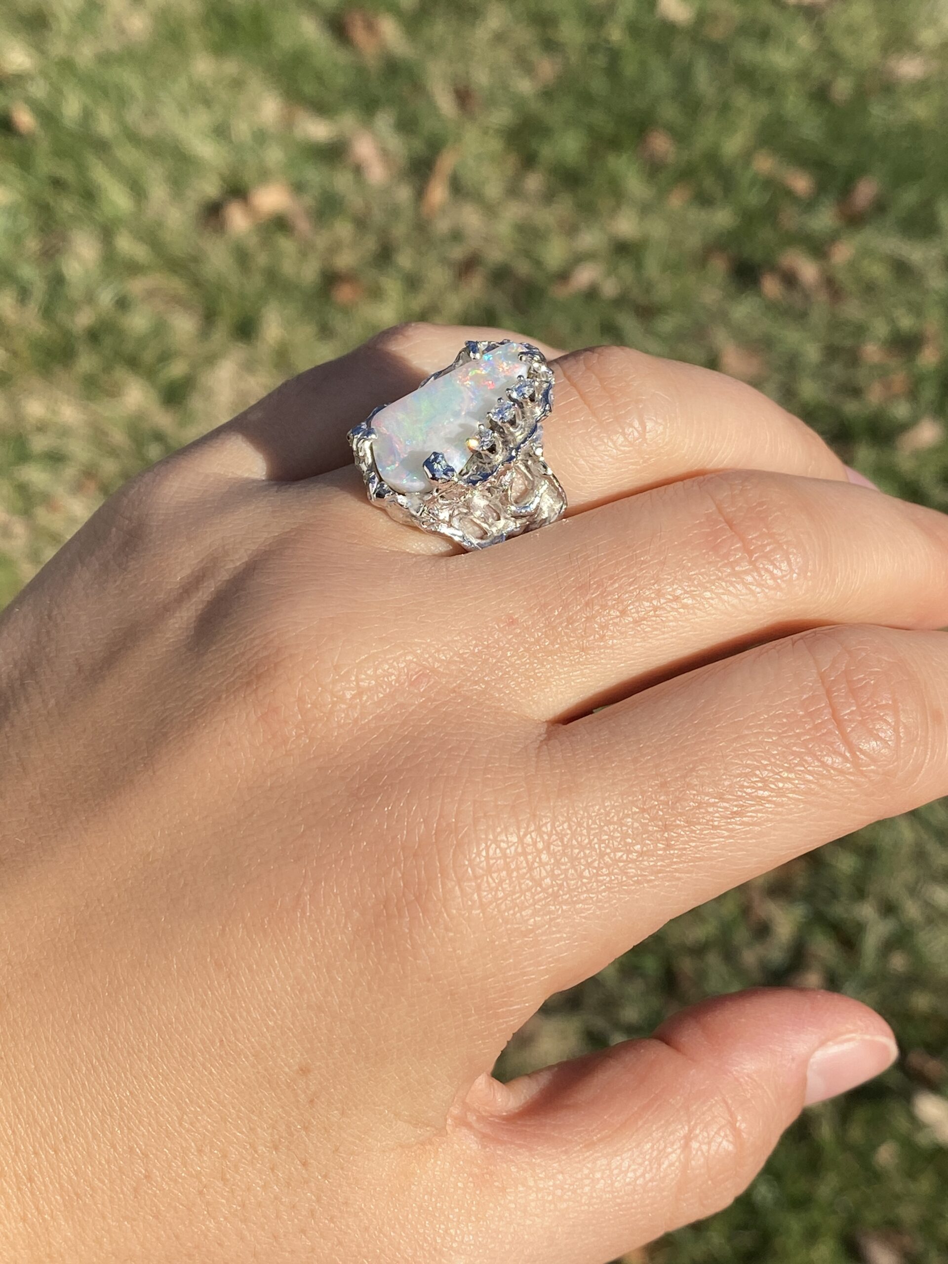 The 160th Avenue: Natural Australian Opal in Free Formed White Gold With Natural Diamonds - Image 10