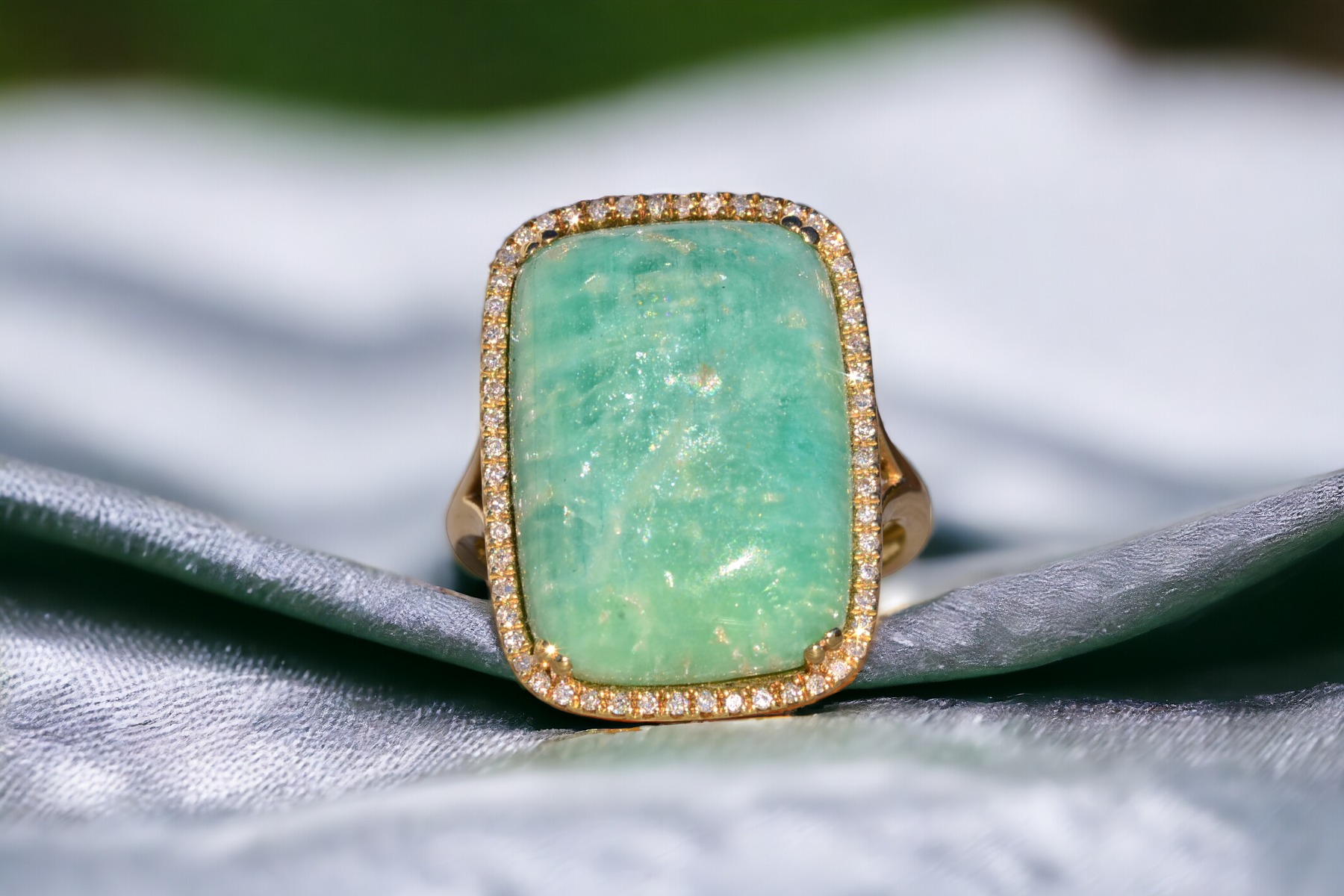 The 146th Avenue: Amazonite and Diamond Halo Ring in Yellow Gold - Image 11