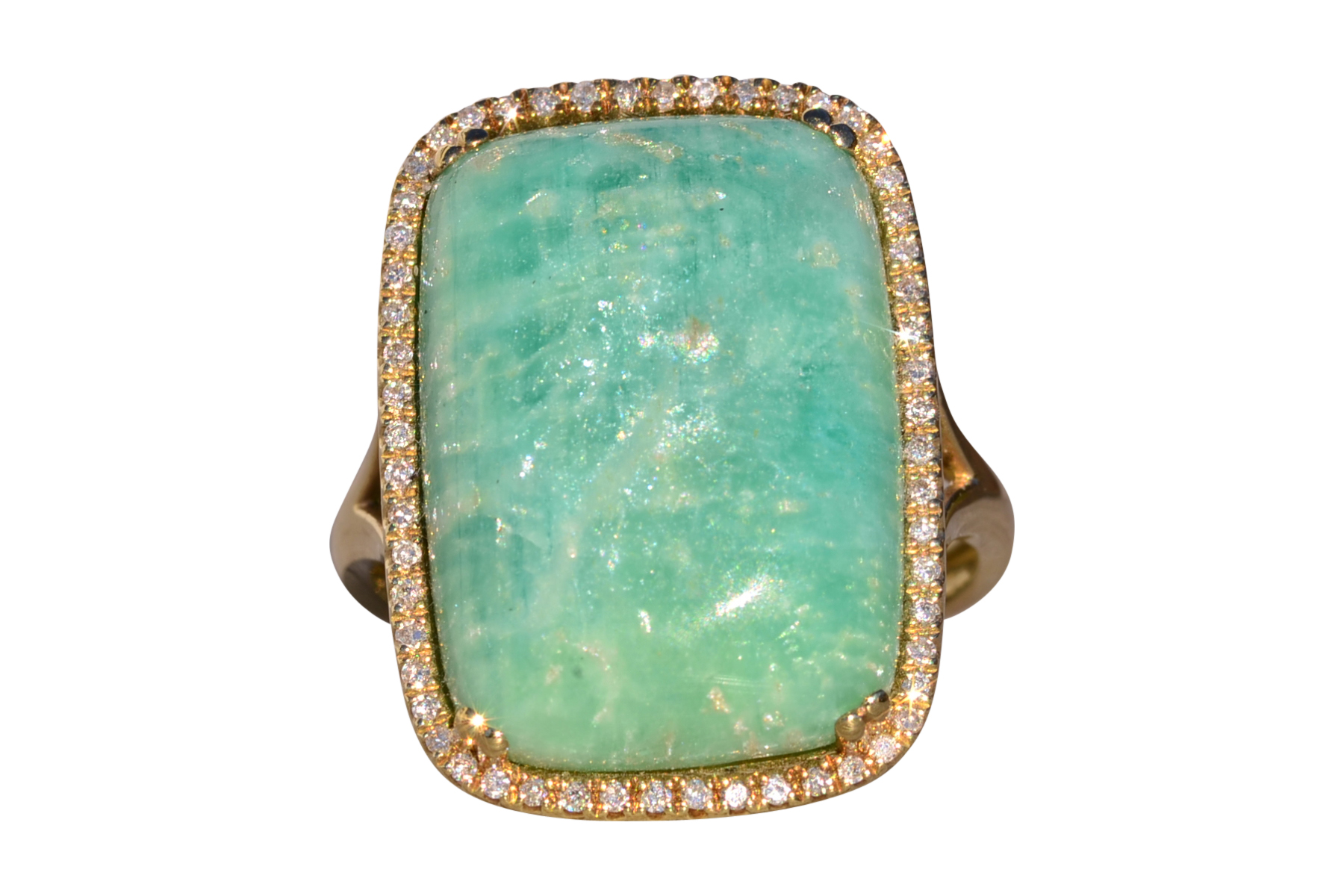 The 146th Avenue: Amazonite and Diamond Halo Ring in Yellow Gold