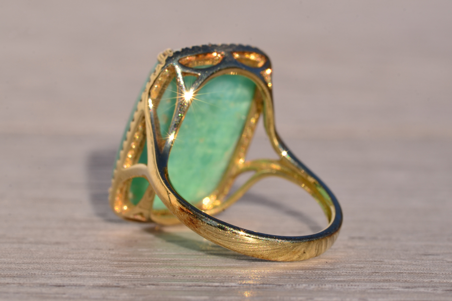 The 146th Avenue: Amazonite and Diamond Halo Ring in Yellow Gold - Image 4