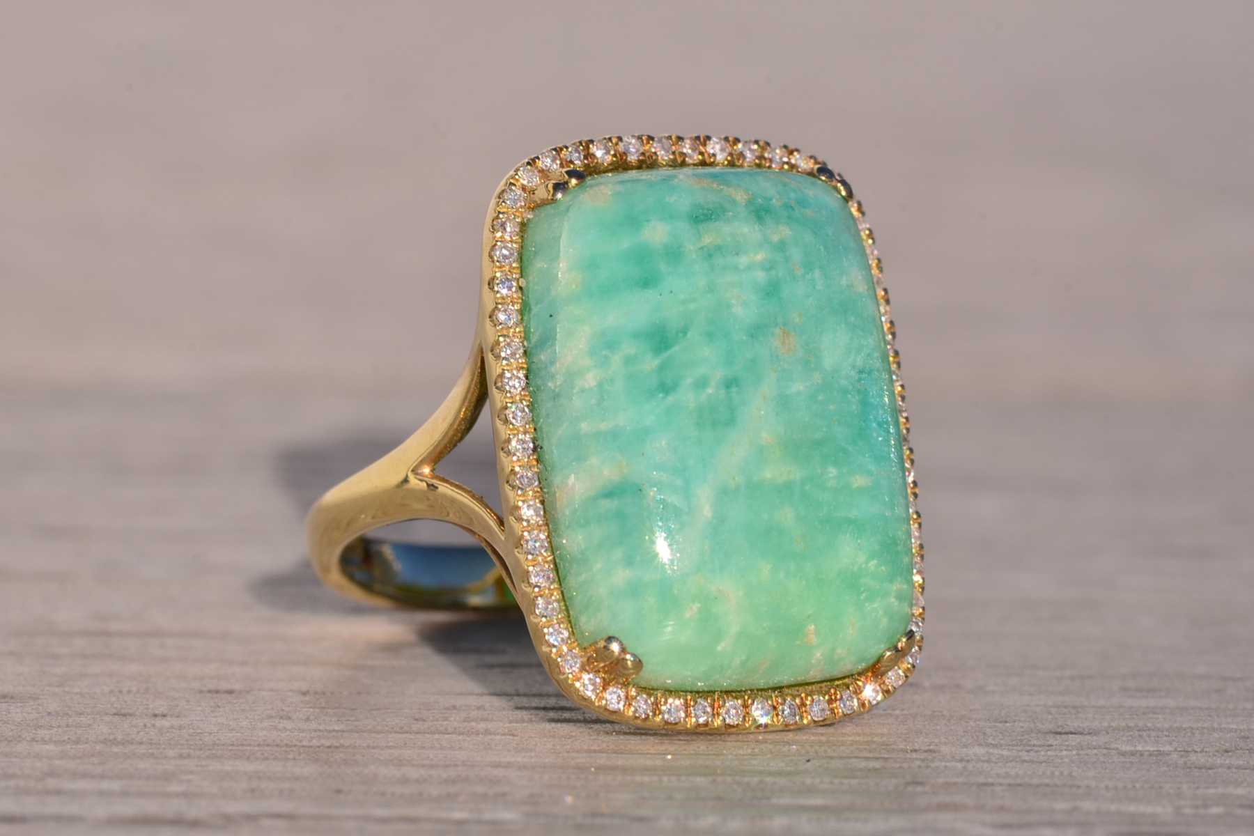 The 146th Avenue: Amazonite and Diamond Halo Ring in Yellow Gold - Image 6