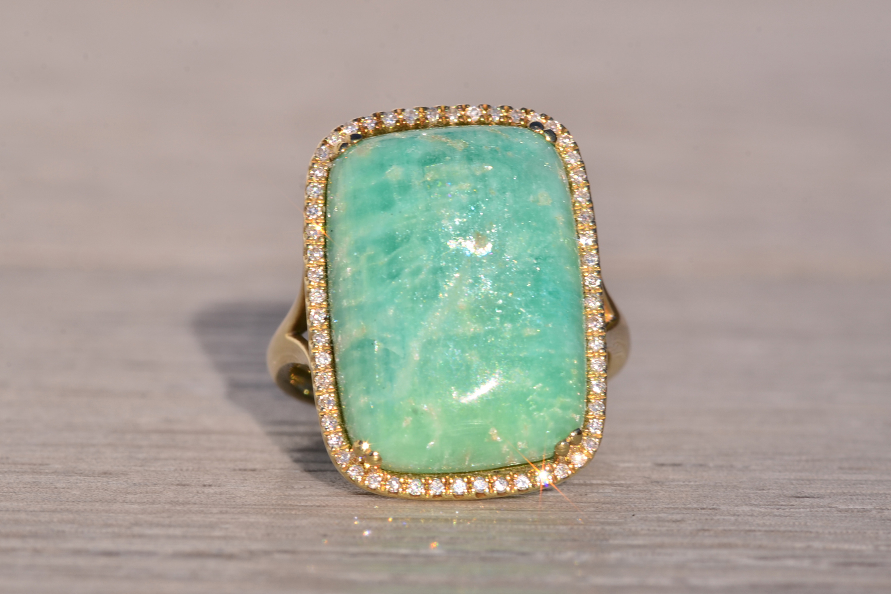 The 146th Avenue: Amazonite and Diamond Halo Ring in Yellow Gold - Image 7