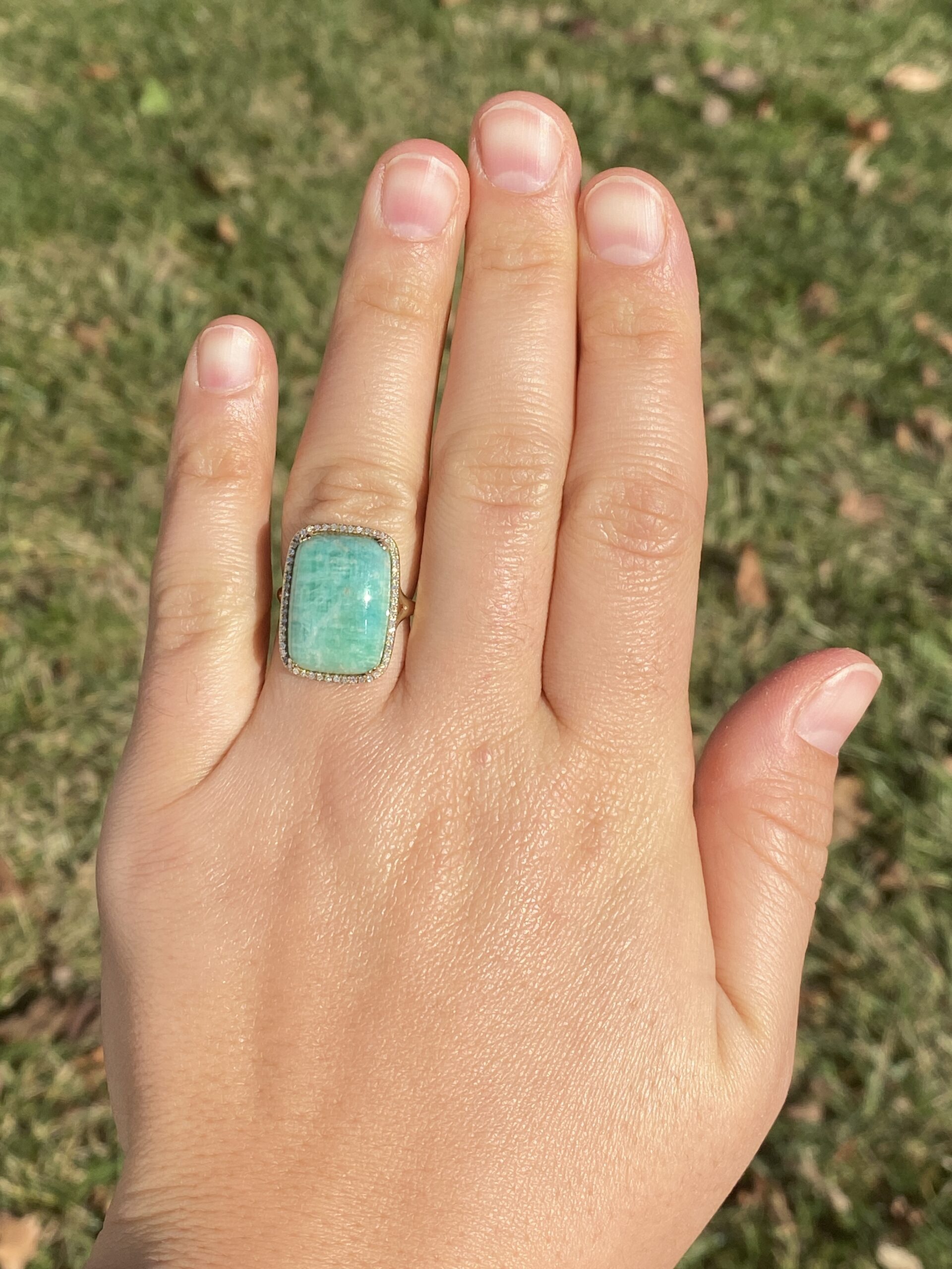 The 146th Avenue: Amazonite and Diamond Halo Ring in Yellow Gold - Image 8