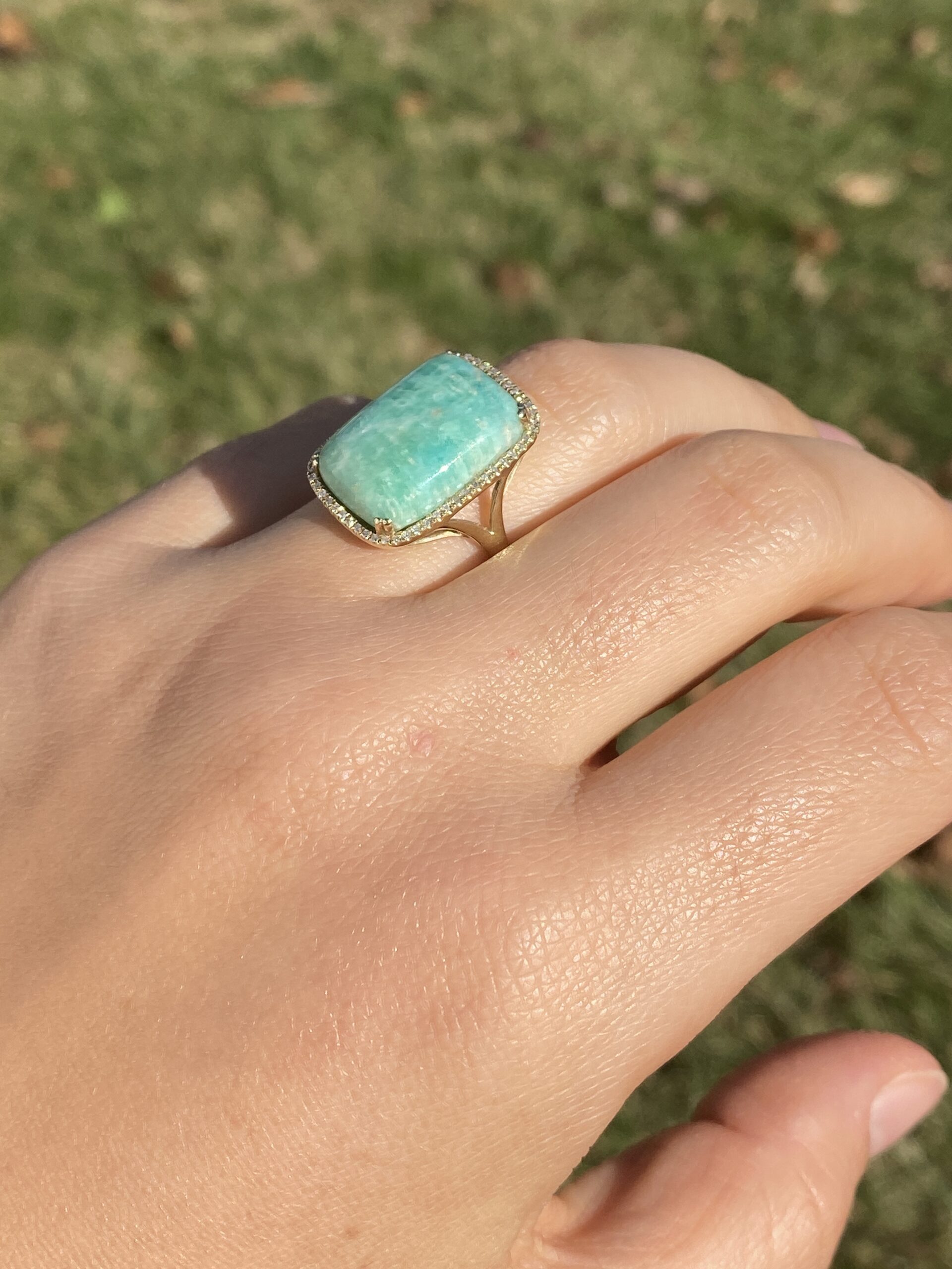 The 146th Avenue: Amazonite and Diamond Halo Ring in Yellow Gold - Image 10