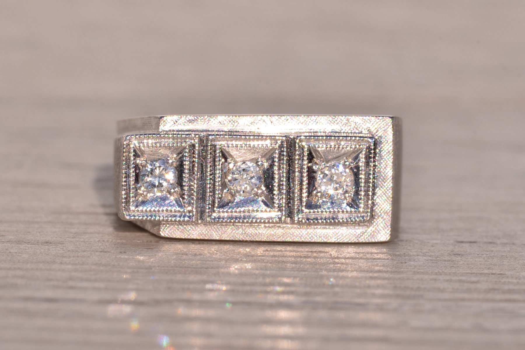 The 161st Street: Hollywood Glam Era Three Stone Cocktail Ring in White Gold - Image 2