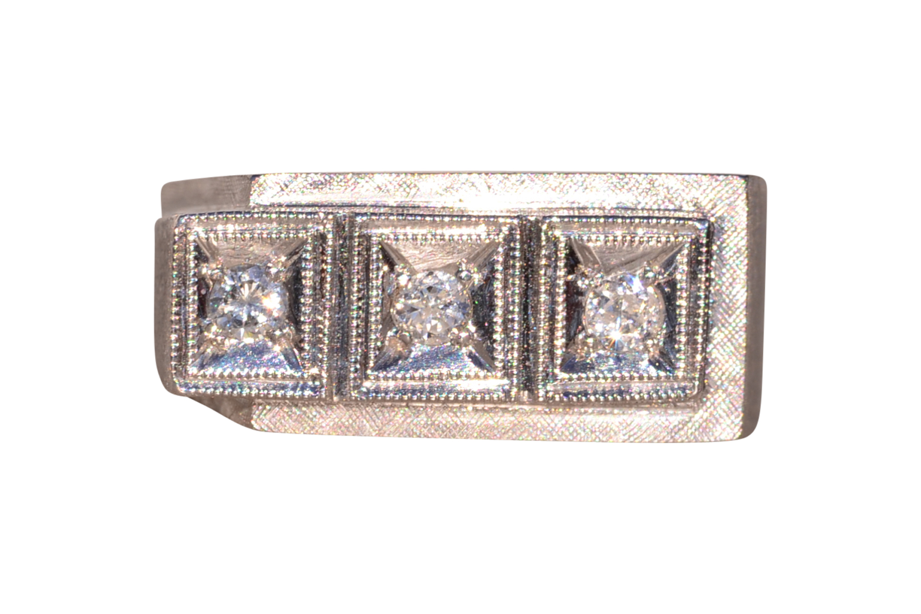 The 161st Street: Hollywood Glam Era Three Stone Cocktail Ring in White Gold