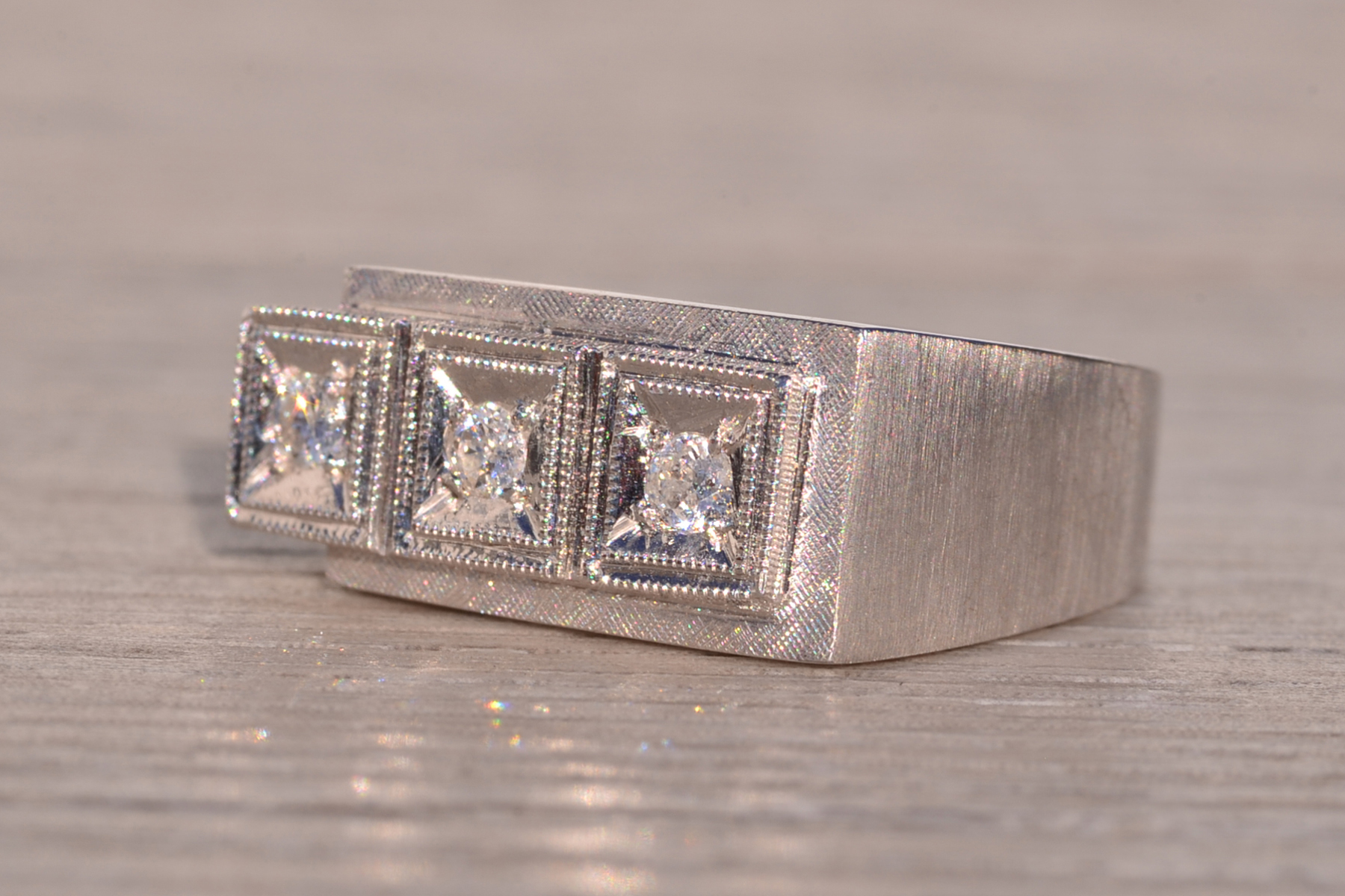 The 161st Street: Hollywood Glam Era Three Stone Cocktail Ring in White Gold - Image 3