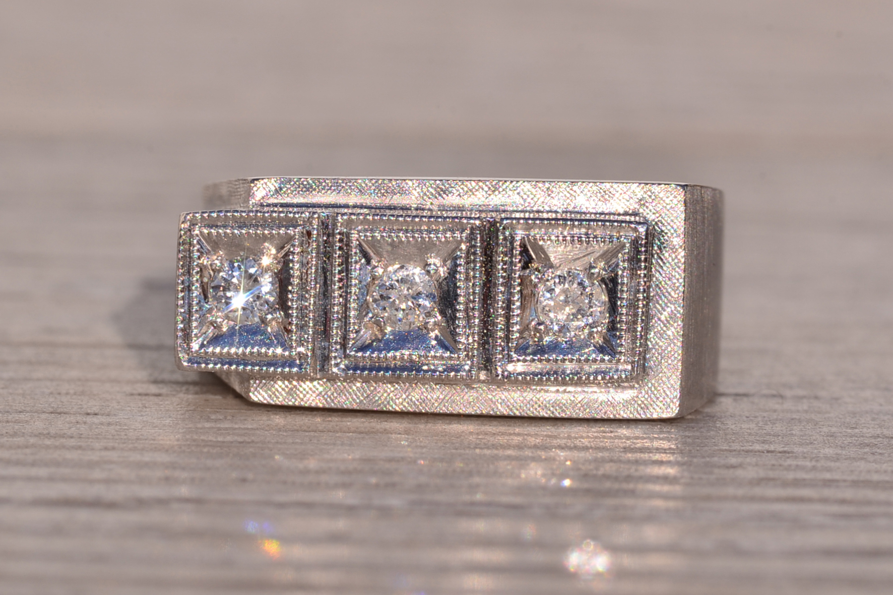 The 161st Street: Hollywood Glam Era Three Stone Cocktail Ring in White Gold - Image 7