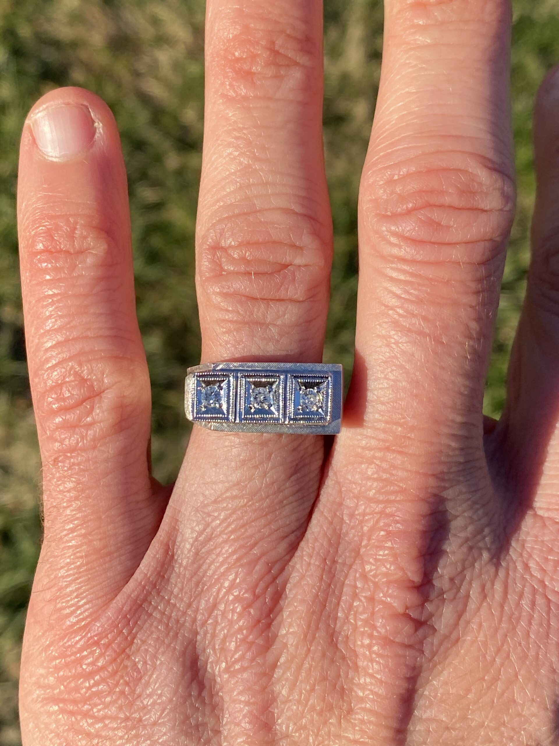 The 161st Street: Hollywood Glam Era Three Stone Cocktail Ring in White Gold - Image 8