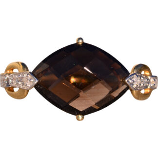 The 162nd Street: East to West Checkerboard Cut Navette Shaped Smokey Quartz and Natural Diamond Ring