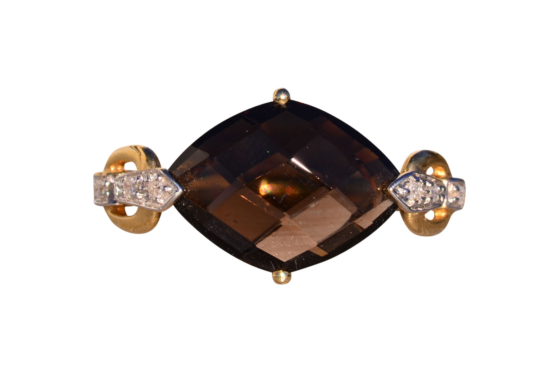 The 162nd Street: East to West Checkerboard Cut Navette Shaped Smokey Quartz and Natural Diamond Ring