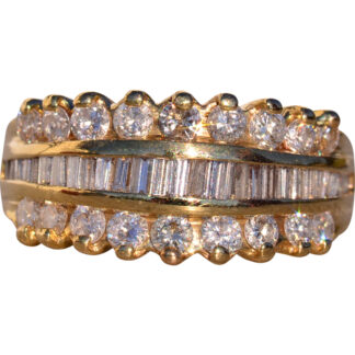 The 167th Avenue: Baguette and Round Brilliant Cut Natural Diamond Ring in Yellow Gold