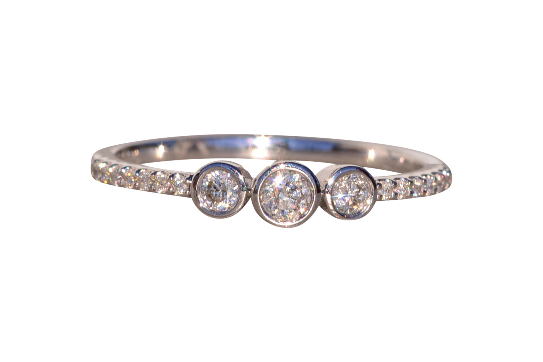 The 168th Avenue: Bezel Set Natural Diamond Three Stone Ring