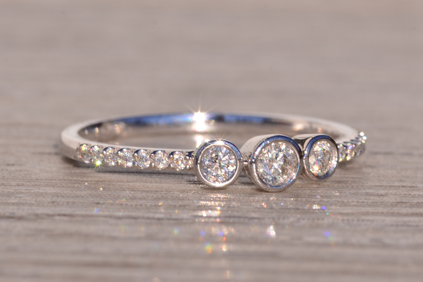 The 168th Avenue: Bezel Set Natural Diamond Three Stone Ring - Image 6