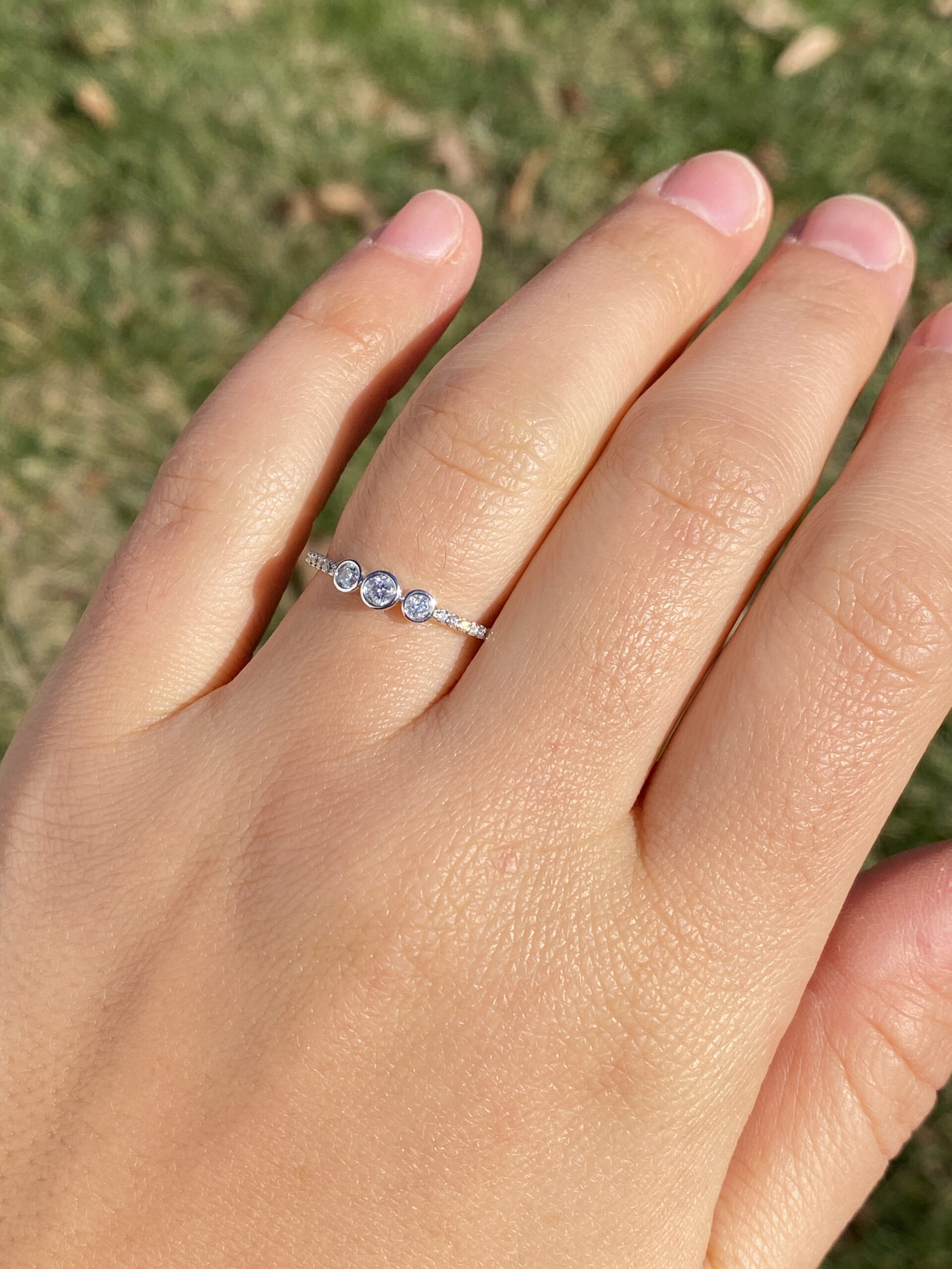 The 168th Avenue: Bezel Set Natural Diamond Three Stone Ring - Image 9