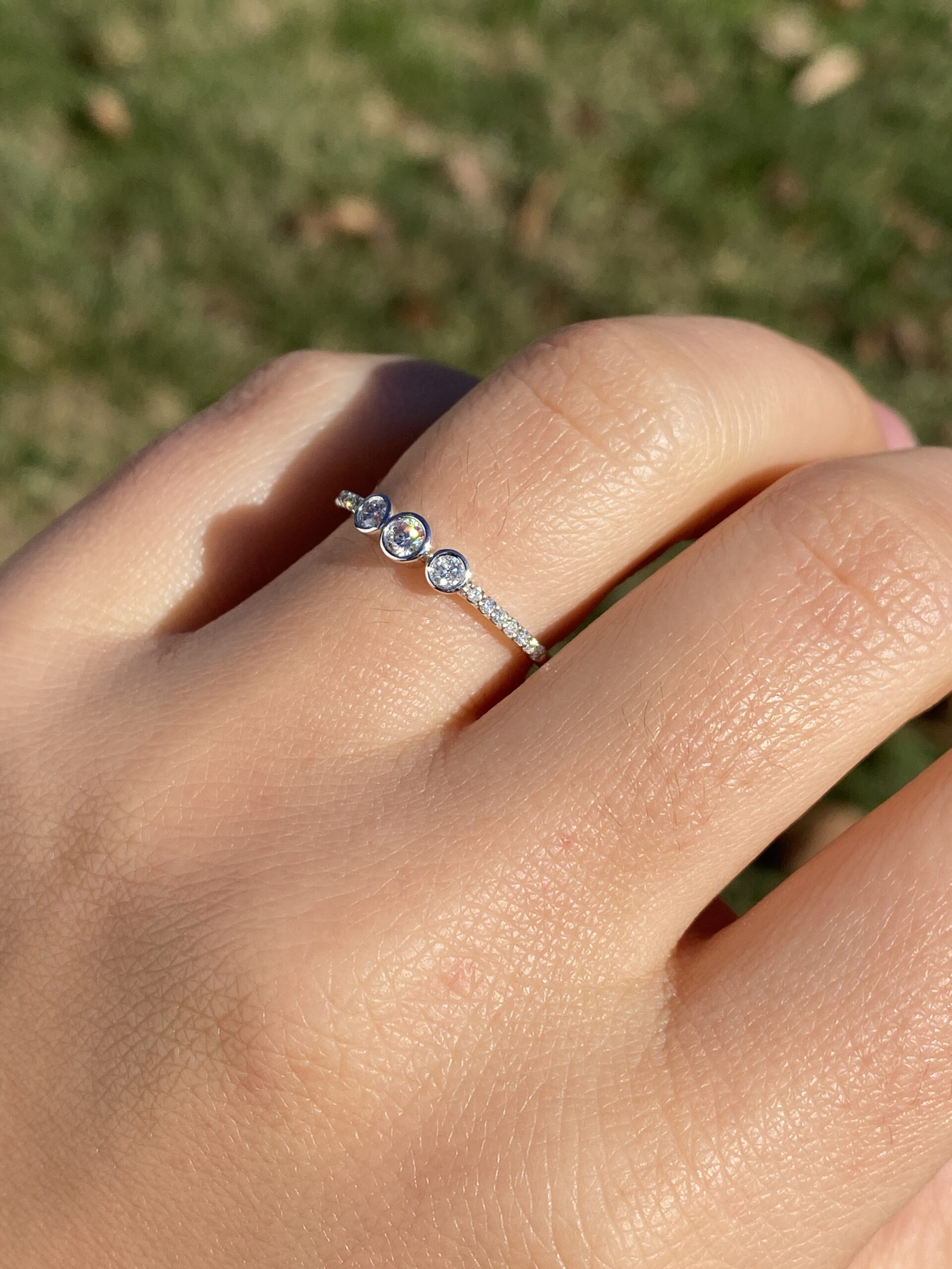 The 168th Avenue: Bezel Set Natural Diamond Three Stone Ring - Image 10