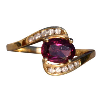 The 169th Avenue: Deep Pink Tourmaline and Natural Diamond Ring in Yellow Gold