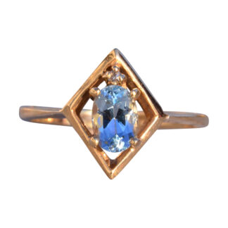 The 173rd Avenue:  Natural Aquamarine and Diamond Modernist Ring in Yellow Gold