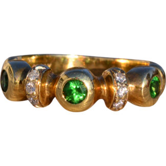 The 174th Avenue: Vintage Modernist Green Garnet and Natural Diamond Ring in Yellow Gold