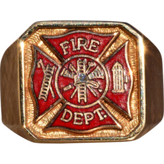 The 129th Avenue: Enameled Fire Fighters Ring in Yellow Gold