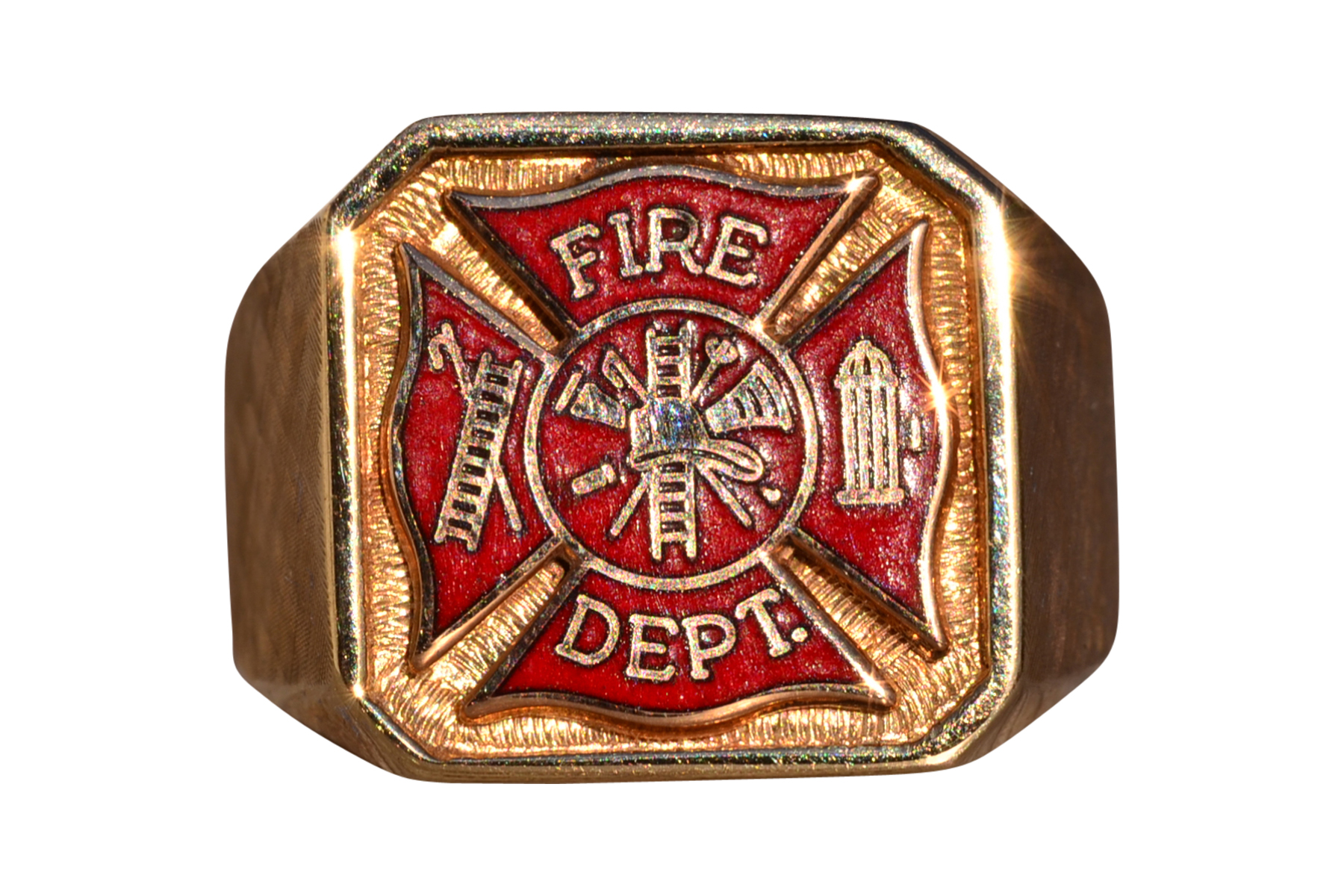 The 129th Avenue: Enameled Fire Fighters Ring in Yellow Gold