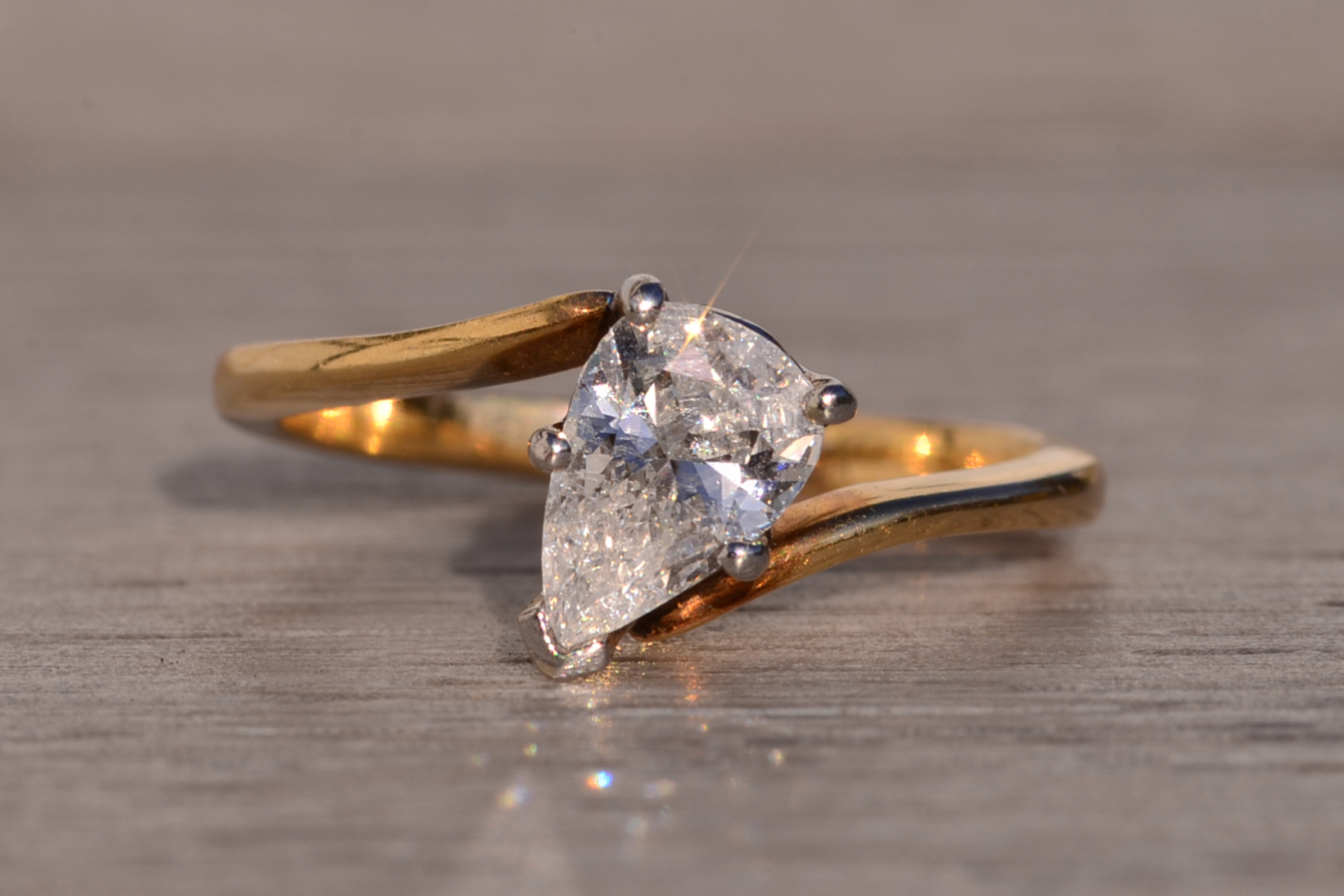 The 116th Avenue: Pear Shaped Bypass Style Engagement Ring in Yellow Gold - Image 2